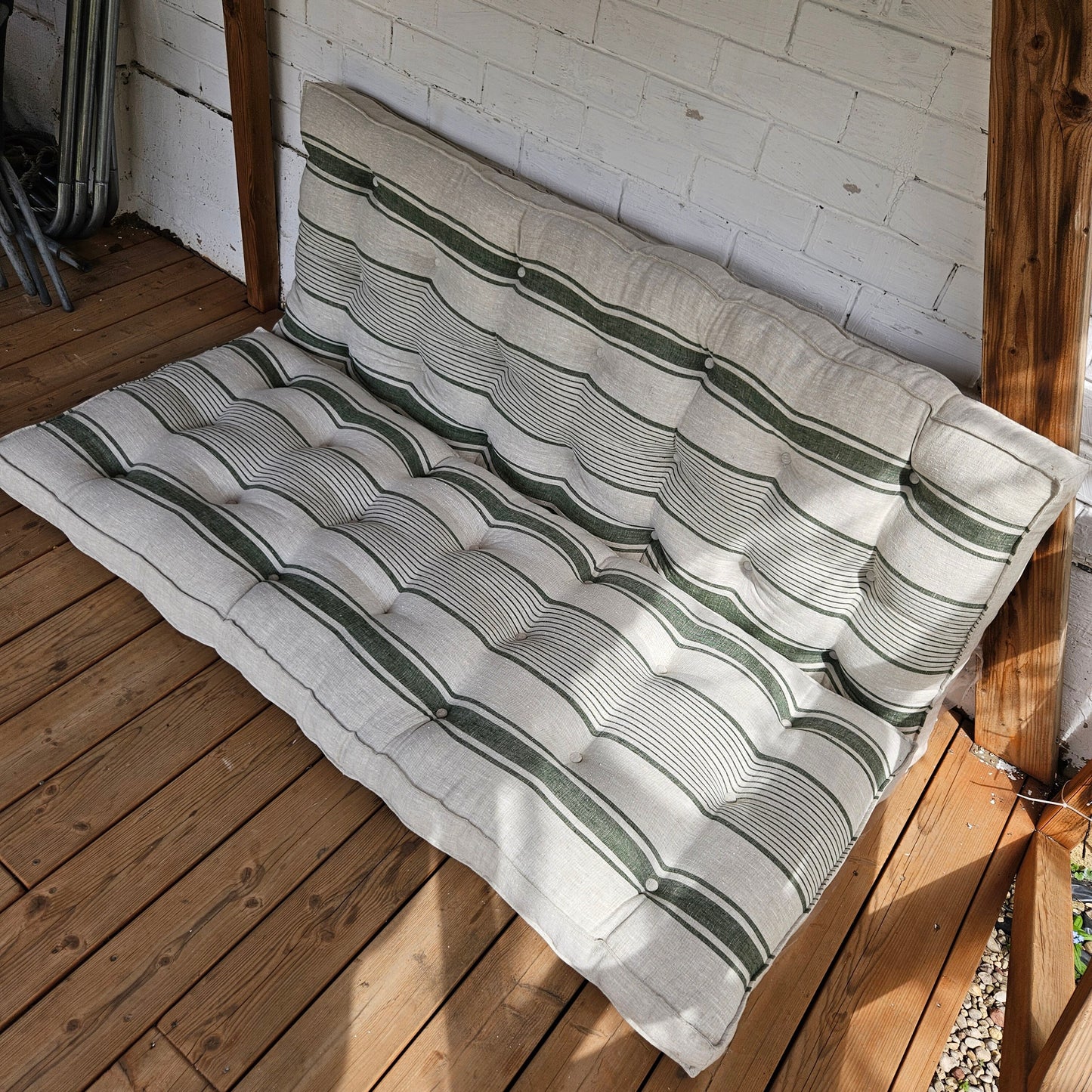 French striped linen floor cushion in Custom size, Linen french cushion, shikibuton thick mat Shiki futon filled organic fiber filler