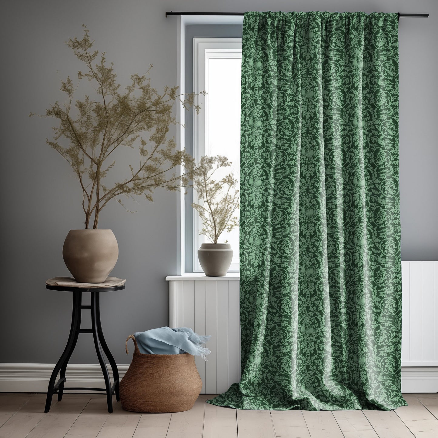 William Morris Curtain Panel queen Anne, Floral Botanical Green Print Curtain Panels, Curtains for living room