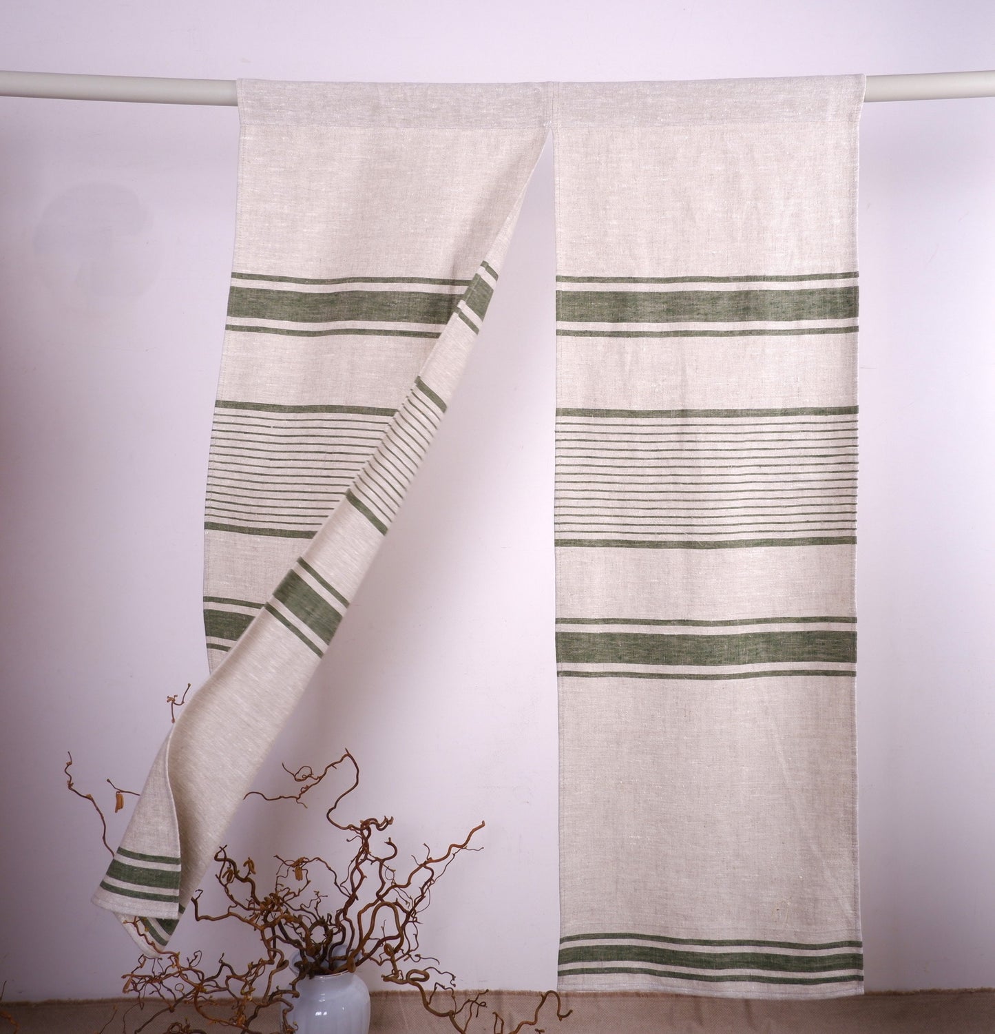 Striped Linen Noren Curtain, Japanese Linen Noren Panel, Japanese Curtain Door, Linen Doorway Drape, Linen Noren Drape Rod Pocket Panel