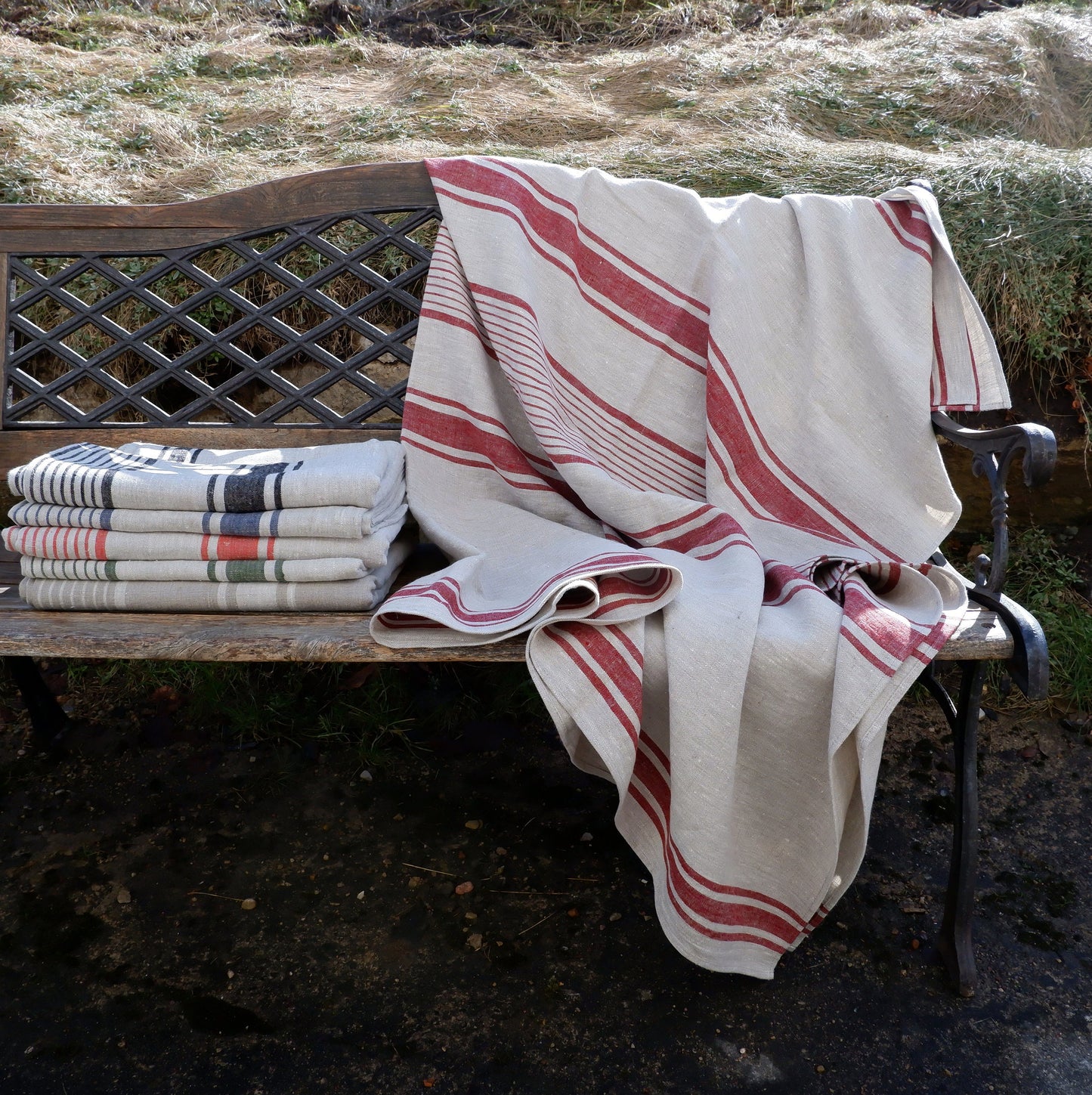 Stonewashed Natural Blanket Bedspread Bed Cover - striped flax - provence cottage coutrystyle Throw Alwayslovelinen 100% Linen