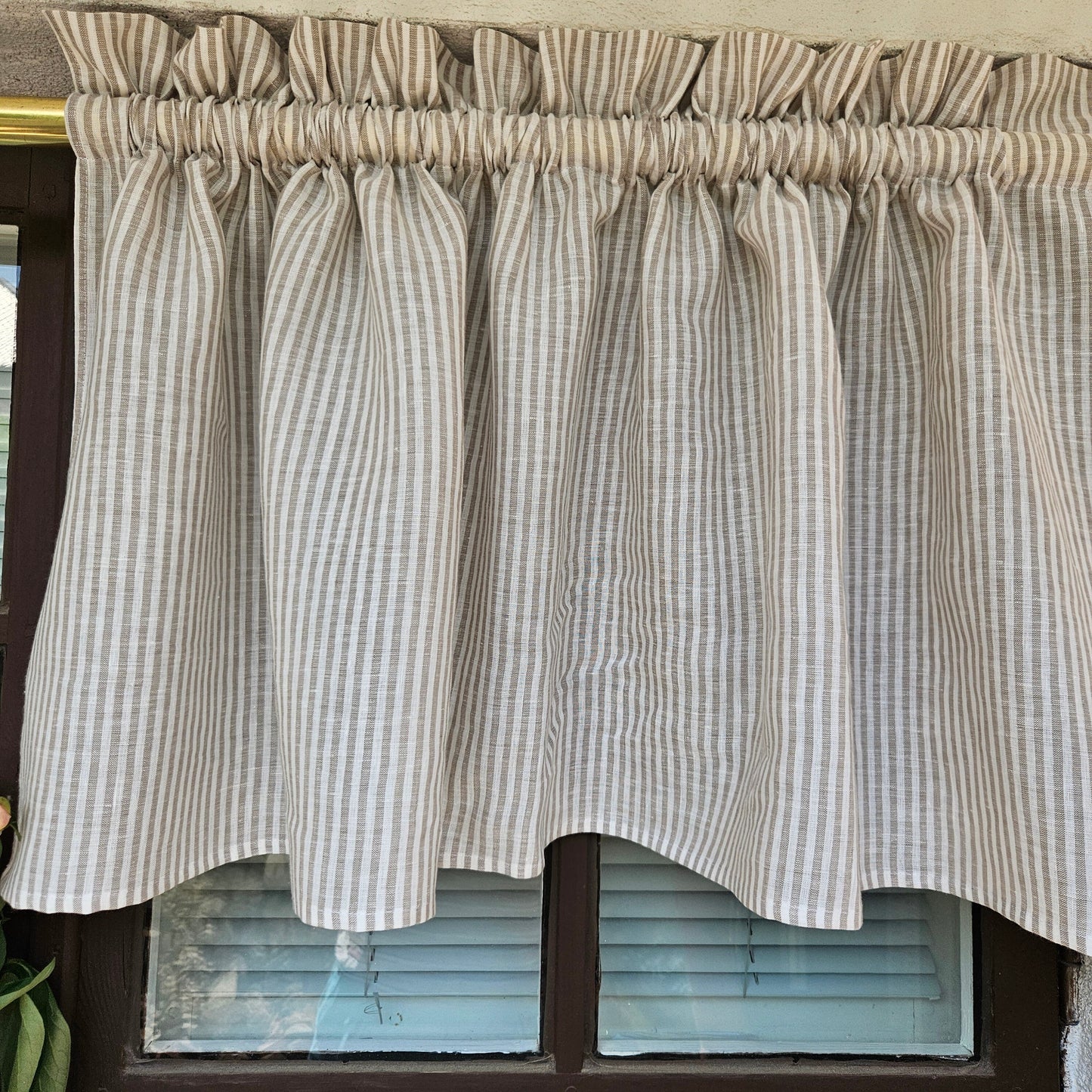 Natural linen Cafe Curtains in custom size in stripes, custom size Farmhous window panel, Living room Cafe Kitchen window curtain valance