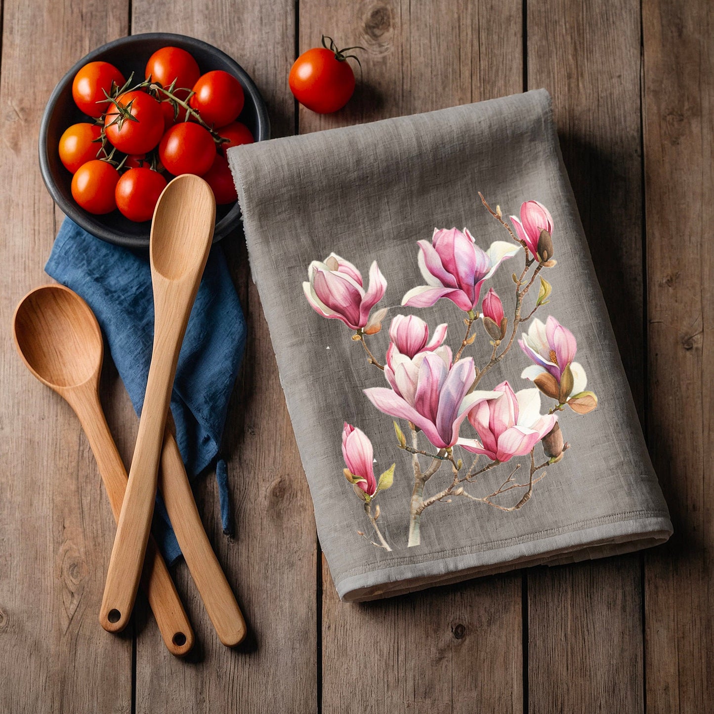 Magnolia Tea Towel in linen, floral Hand Towels Tea, botanical Floral Dish Towel, Floral Kitchen Décor Tea Towel