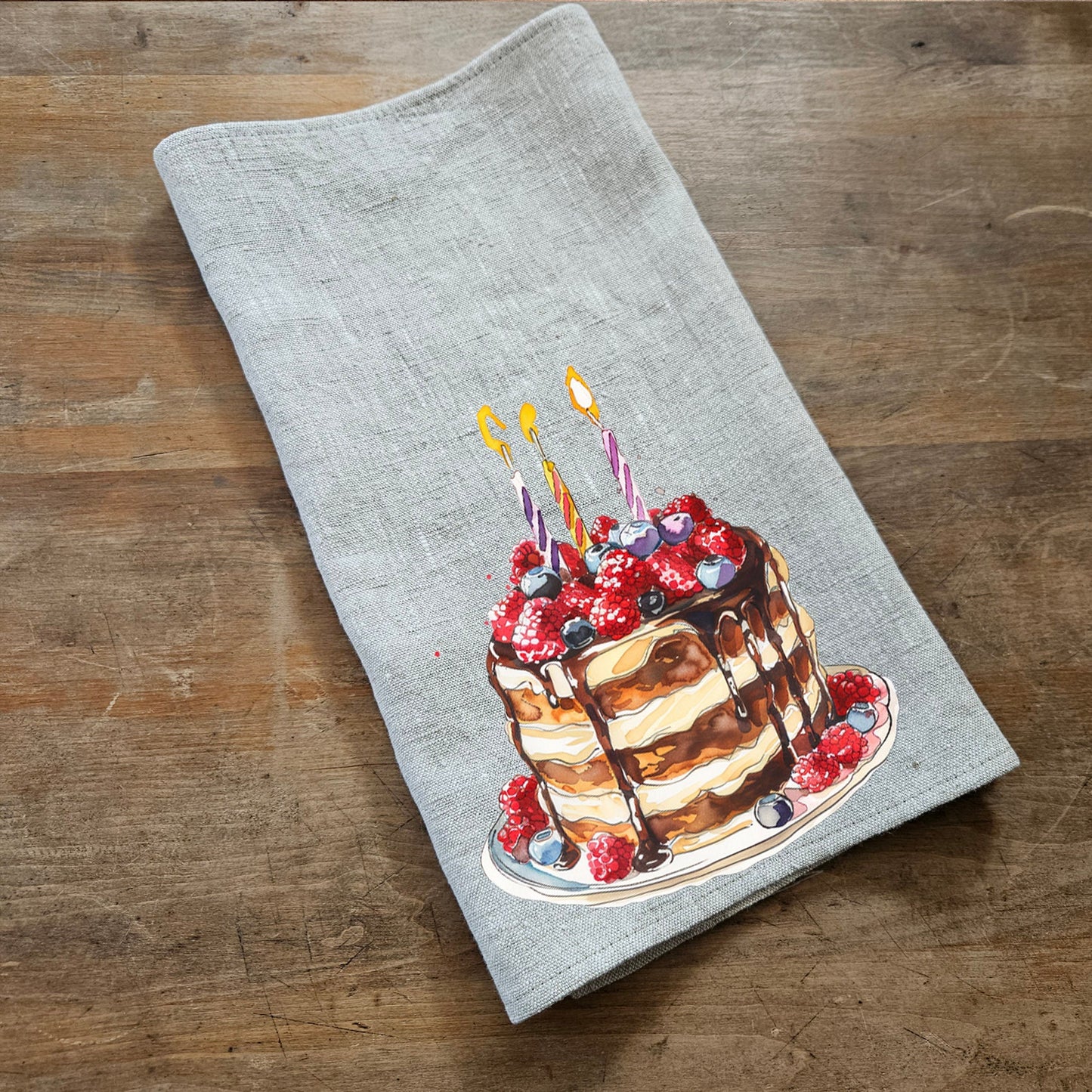 Birthday cake Towel Gift kitchen towels in linen, Birthday Towel Gift Girlfriend Gift, Floral Birthday Tea Towels, Birthday Dish Towel