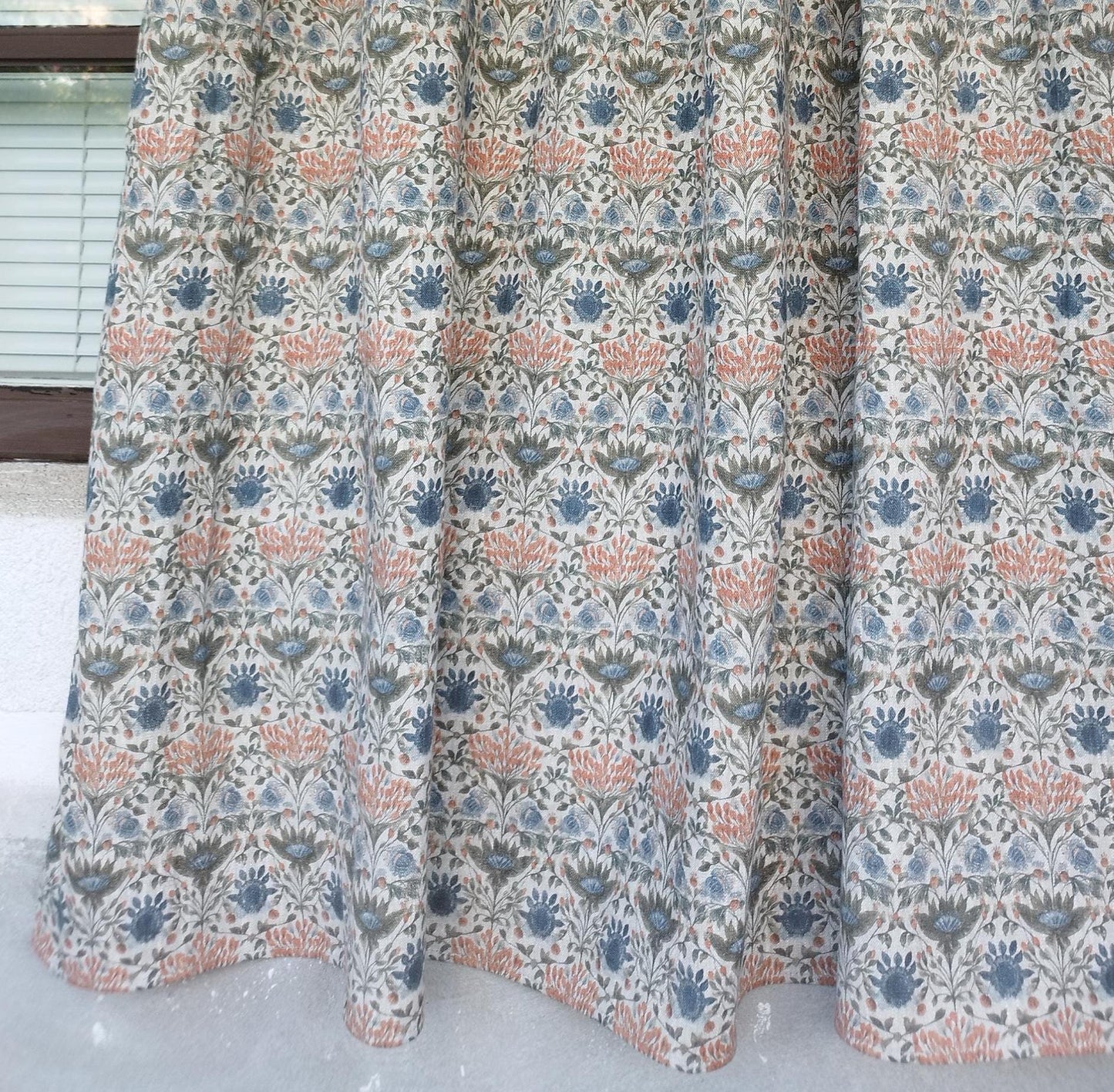 Curtains 100% Linen with botanical floral watercolor print PREWASHED. kitchen Living room farmhouse linen window panel