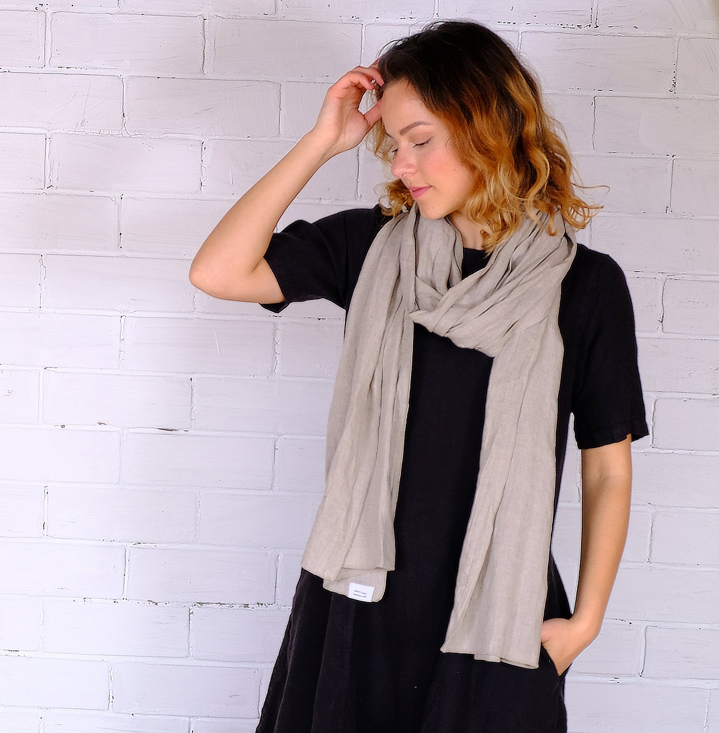 Linen Scarf in green Unisex for men or women - Unisex