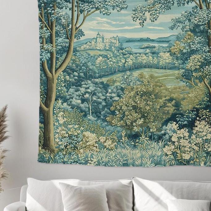 Handgjord 100% linne Verdure väggbonad - fragmenttryck från 1600-talet Gobeläng väggbonad holländsk konst