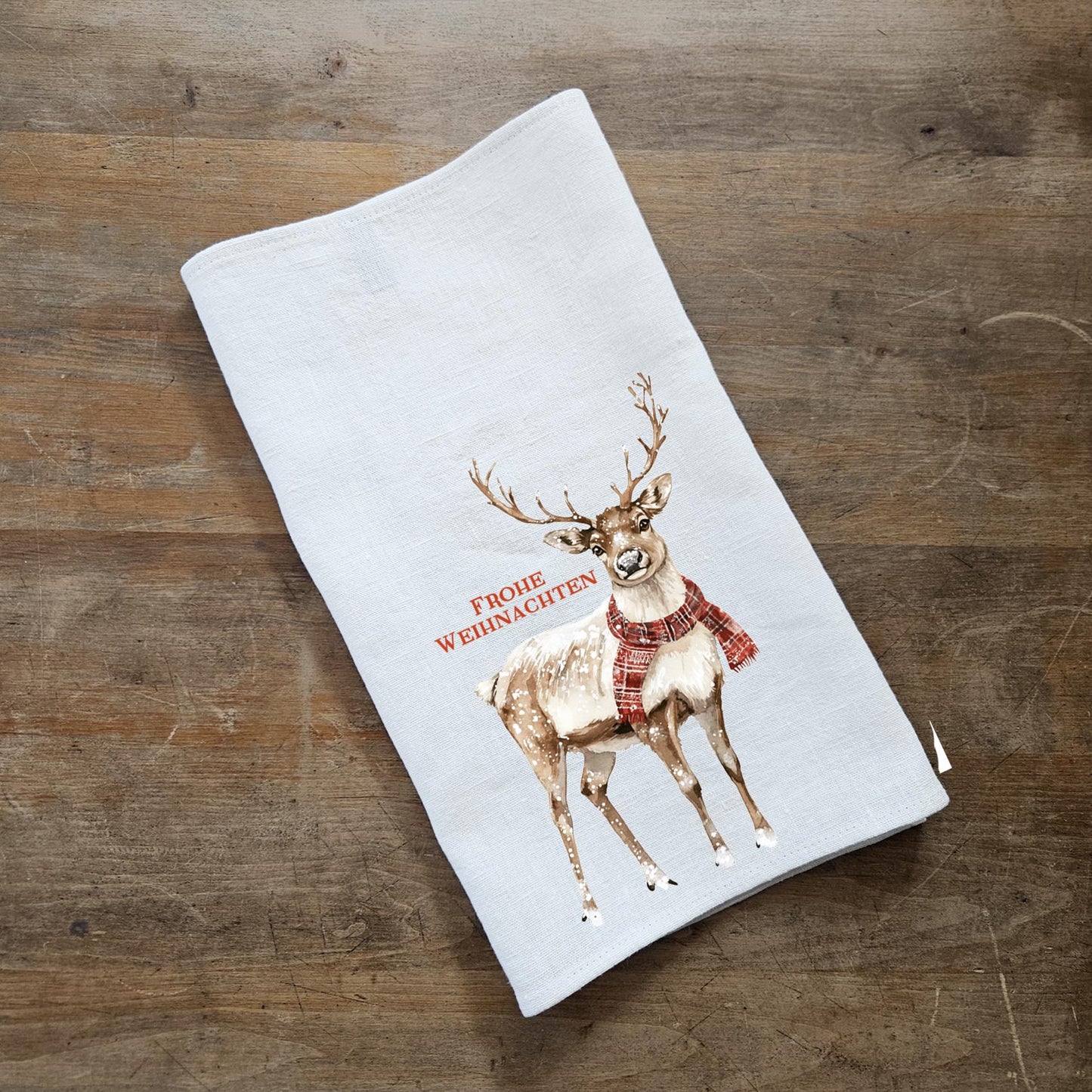Christmas Tea Towel in linen, Reindeer Hand Towels Tea in linen Dish Holiday Kitchen Décor Feliz Navidad Frohe Weinachten Merry Christmas