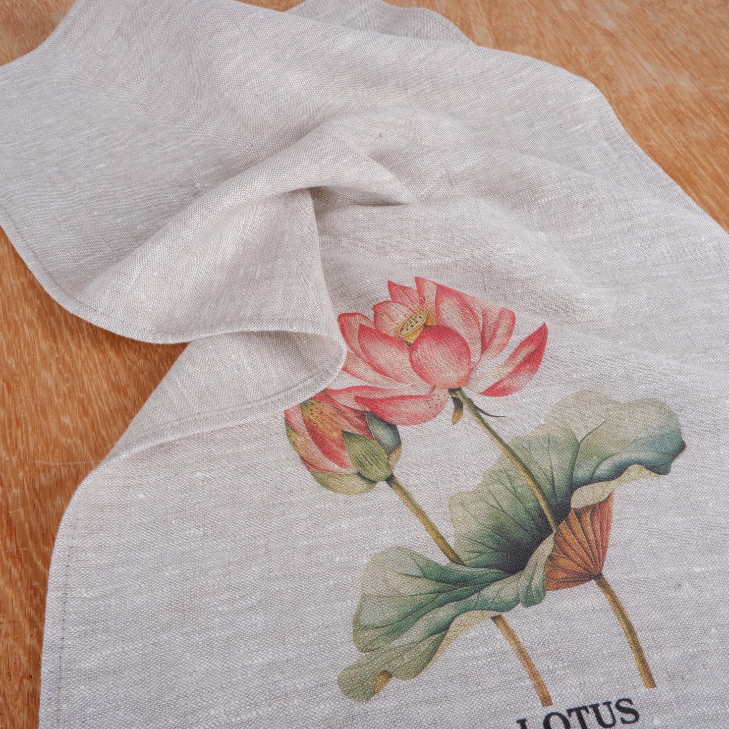 Lotus floral Tea Towel in linen - Botanical Hand Towels Tea in linen - pink flowers linen Dish Towel Kitchen Décor Tea Towel in linen
