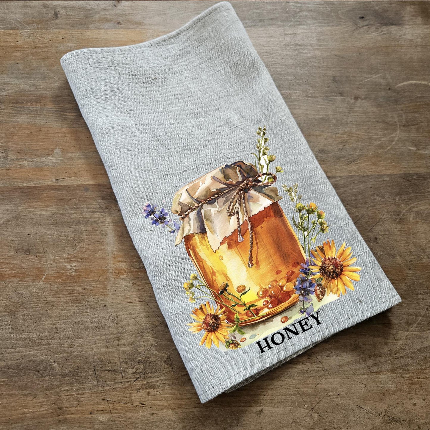 Tea Towel in linen with Honey print, Food lovers Hand Towels Tea Farmhouse Dish Towel Kitchen Décor Tea Towel