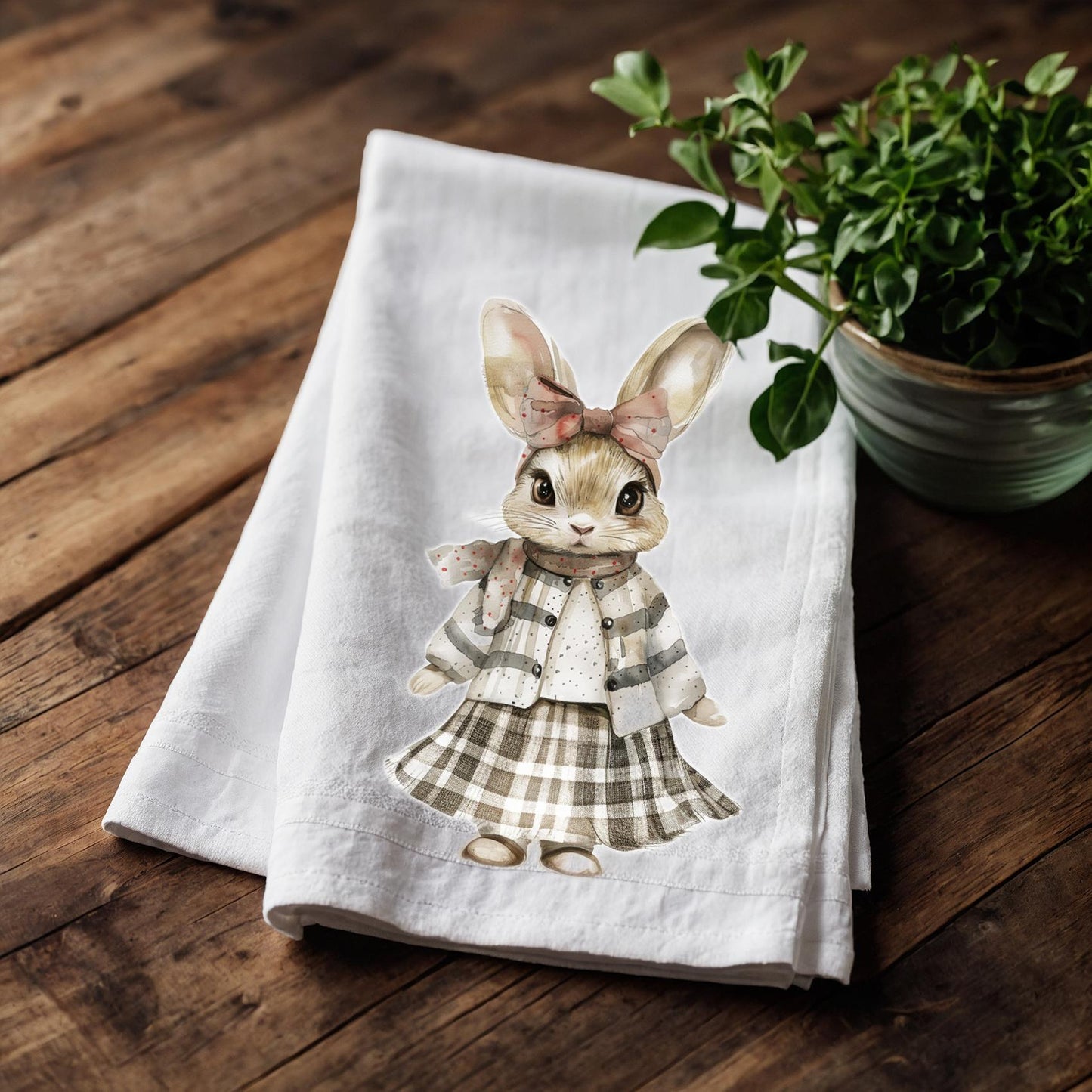 Bunny Tea Towel in linen - baby rabbit Hand Towels Tea - Farmhouse Floral Dish Towel - Kitchen Décor Easter Kitchen Tea Towel