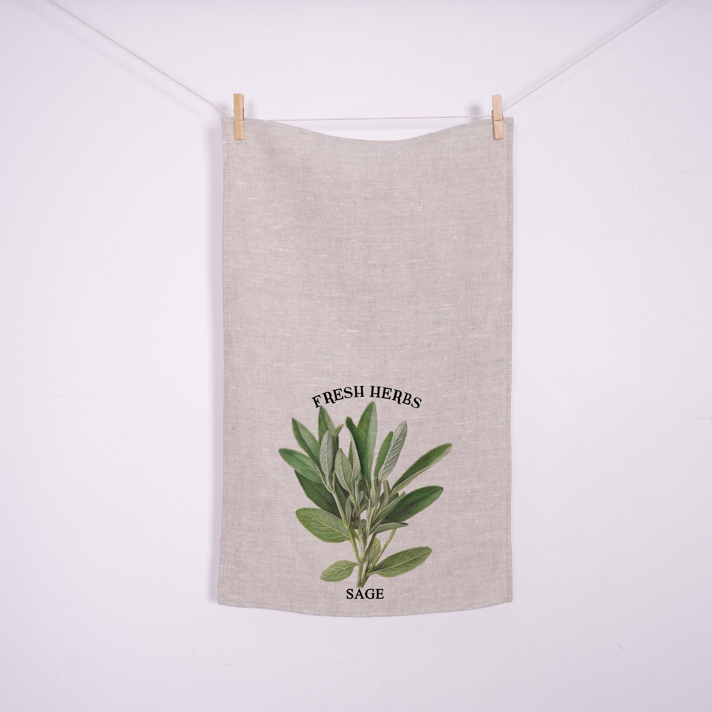 Sage herbs Tea Towel in linen - Hand Towels Tea - Farmhouse Floral Dish Towel - greenery frech herbs Kitchen Décor