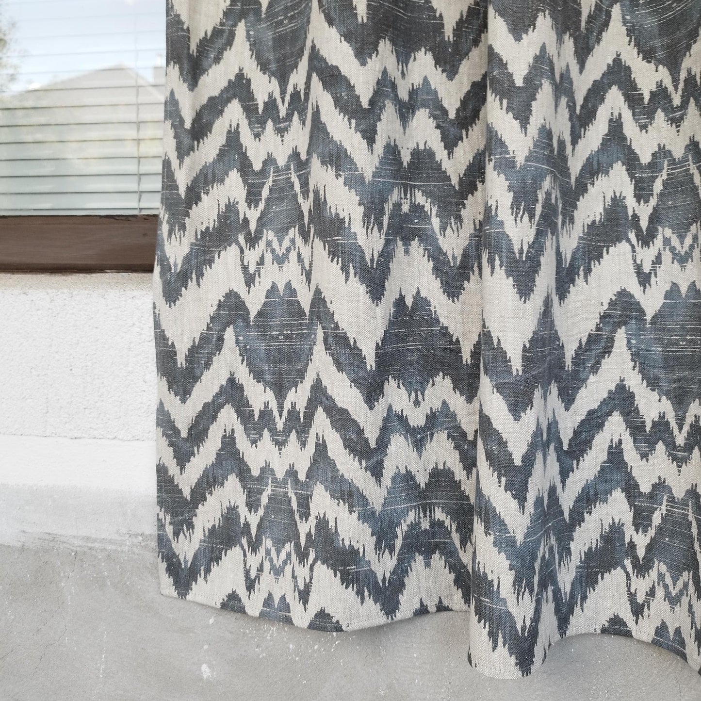 Modern designer Curtains 100% Linen blue Zigzag PREWASHED. kitchen Living room curtains, Bedroom window panel in linen