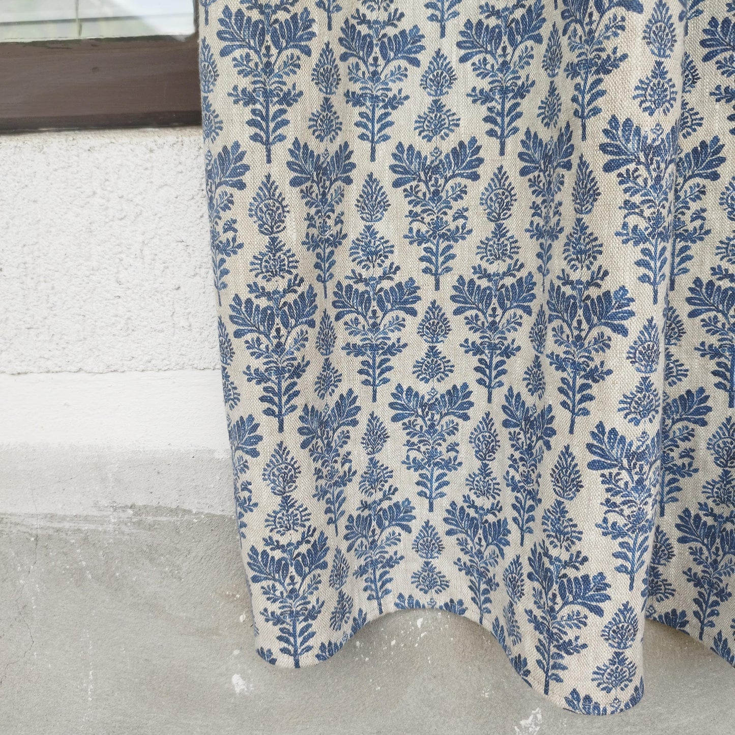 Curtains 100% Linen blue french block print floral PREWASHED. kitchen Living room farmhouse curtains. Bedroom window panel in linen