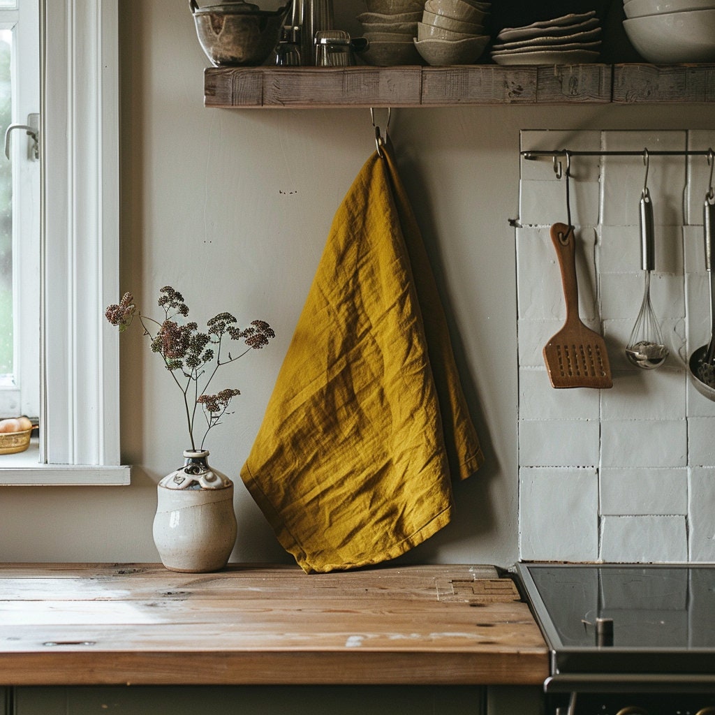 Linen kitchen towel in navy blue, guest linen towel, tea linen towels