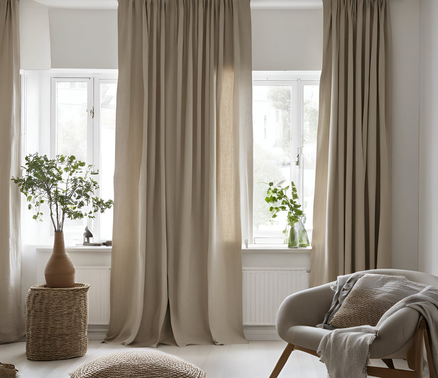 Gardiner i linne, 100 % linne, FÖRTVÄTTAT, gardinpaneler i linne i olika storlekar, gardiner i fönster och dörrar i anpassade storlekar