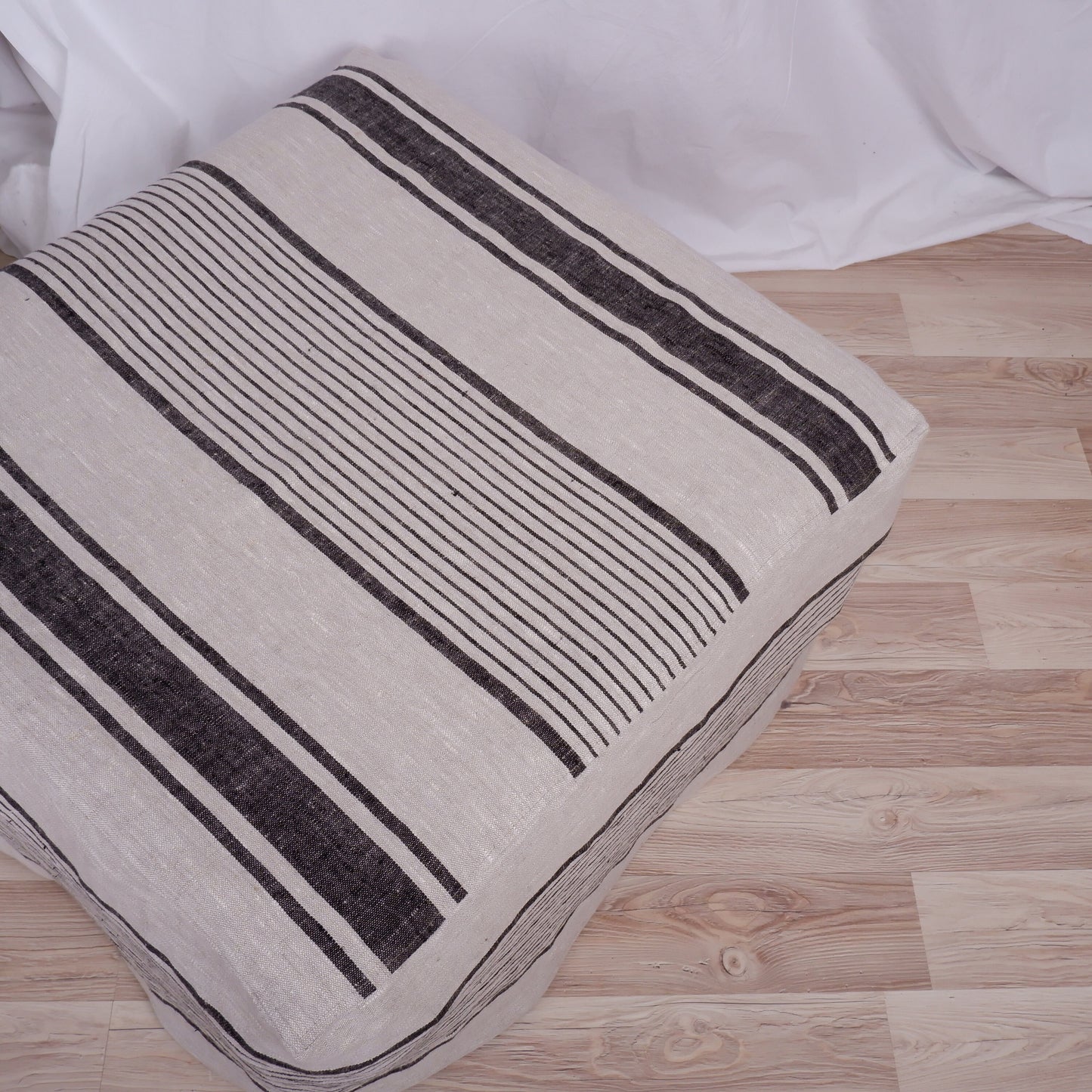 french striped Ottoman slipcover, natural cover Custom ikea linen cover cube slip cover for bench pouf sofa cover customsize