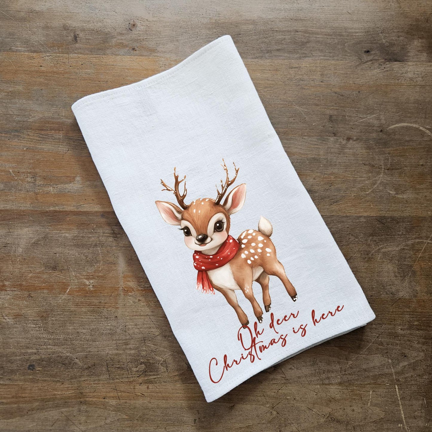 Christmas deer Tea Towel in linen, Holiday decor hand Towels Tea in linen, Merry Christmas Dish Towel Kitchen Décor Tea Towel in linen