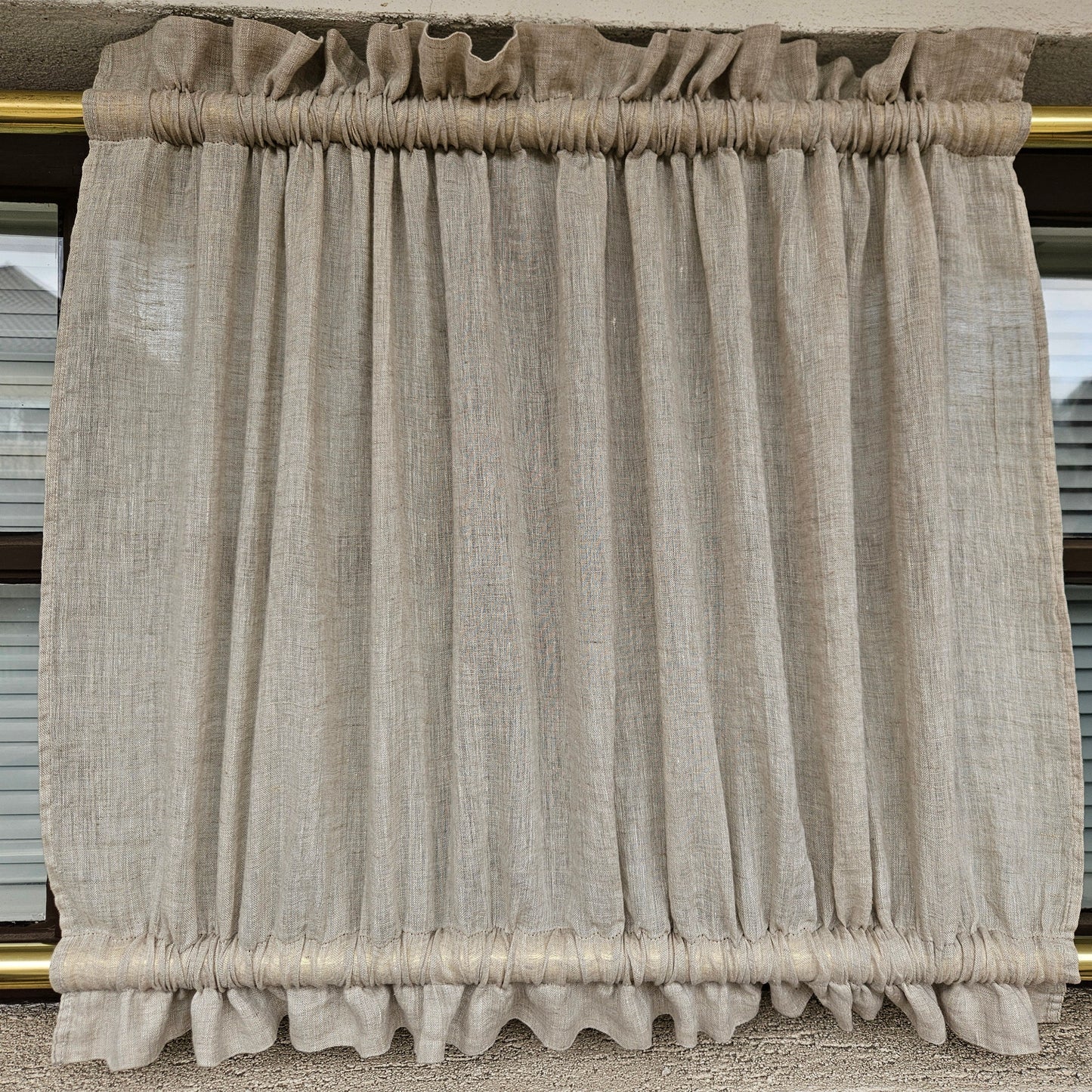 Naturligt LINNE Cafégardiner, transparenta köksgardiner med stångficka upptill och nedtill, bondgårdsfönsterpanel, fönstergardin i anpassad storlek