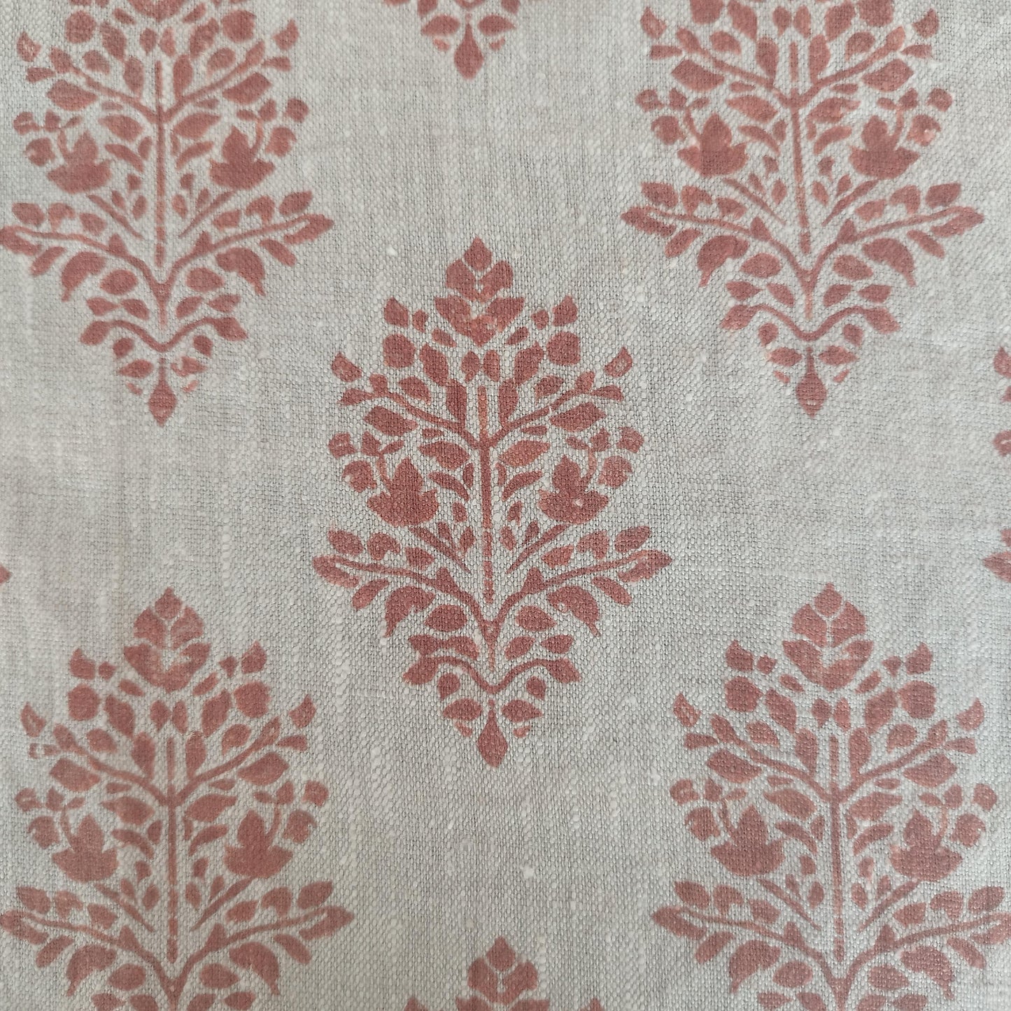 Linen foral tablecloth with red block print flowers, French Retro Vintage Vibe table cloth Bohemian Wildflower Pattern