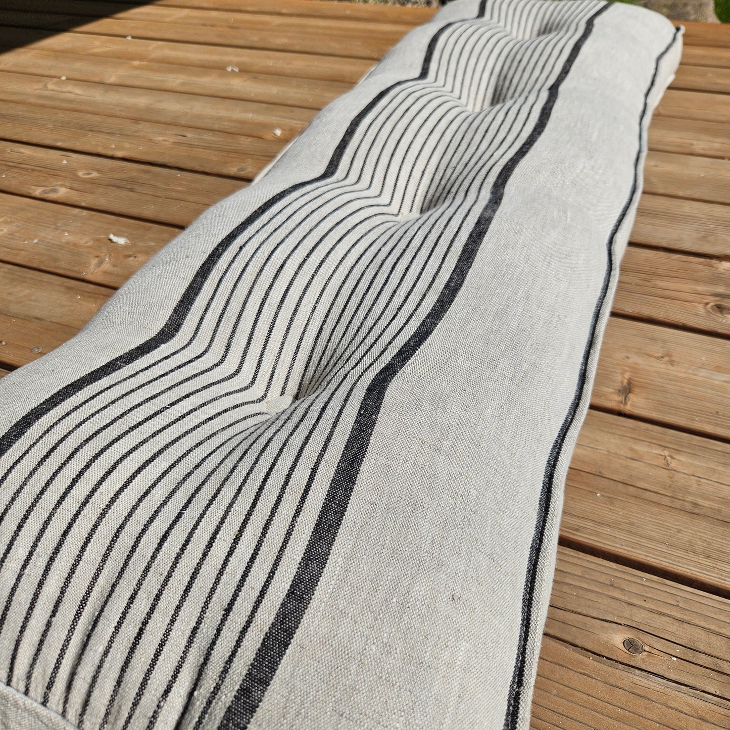 Bench cushion in French striped linen, floor cushion in Custom size, shikibuton thick mat Shiki futon filled organic fiber filler
