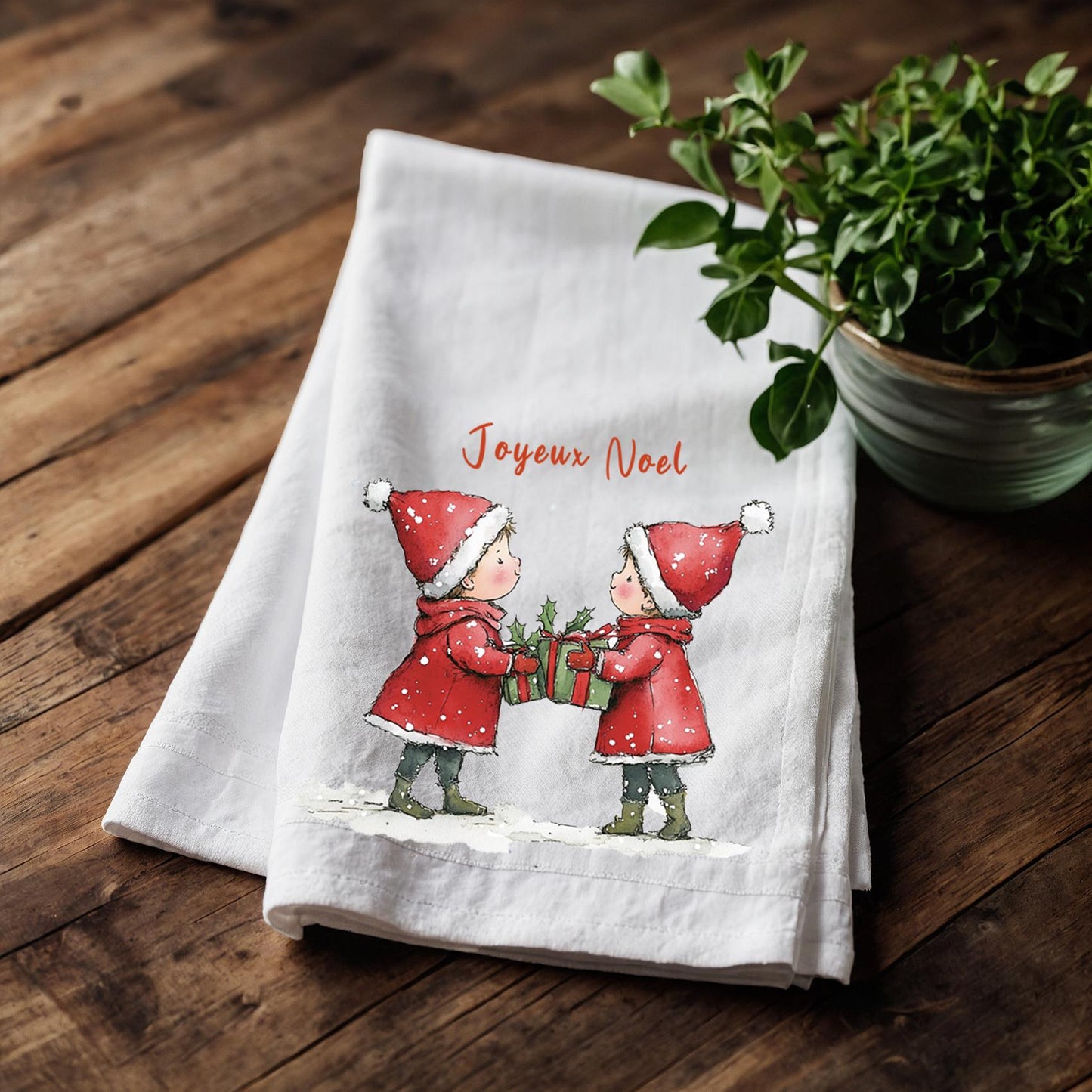 Christmas elf Tea Towel in linen, Hand Towels Tea in linen Dish Holiday Kitchen Feliz Navidad Frohe Weinachten Merry Christmas