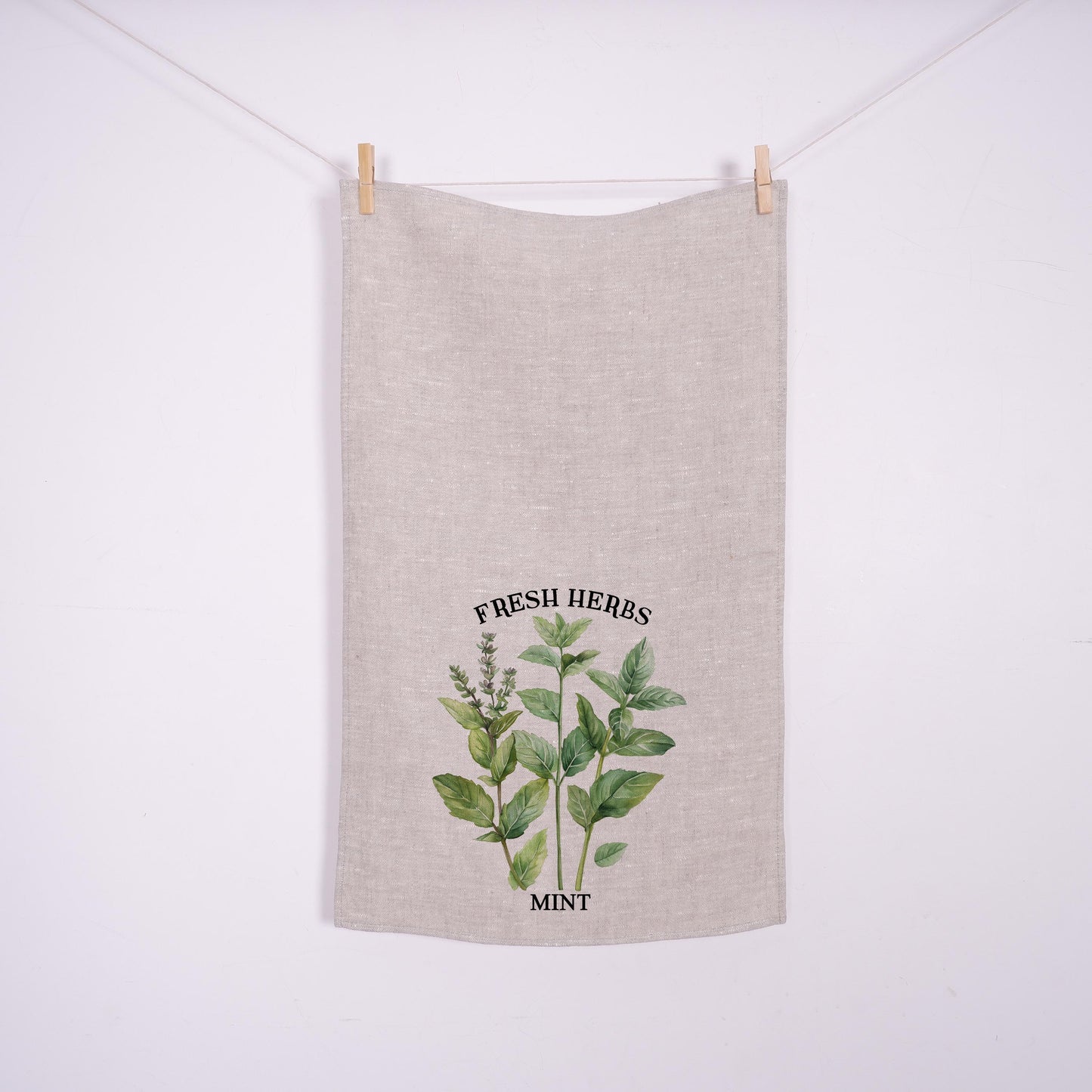 Mint Kitchen Towel in linen - fresh herbs Hand Towels Tea - Farmhouse Floral Dish Towel - greenery French country Provance Kitchen Décor