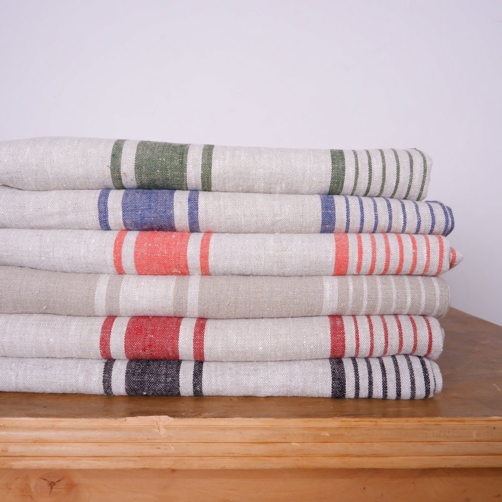 Stonewashed Natural Blanket Bedspread Bed Cover - striped flax - provence cottage coutrystyle Throw Alwayslovelinen 100% Linen