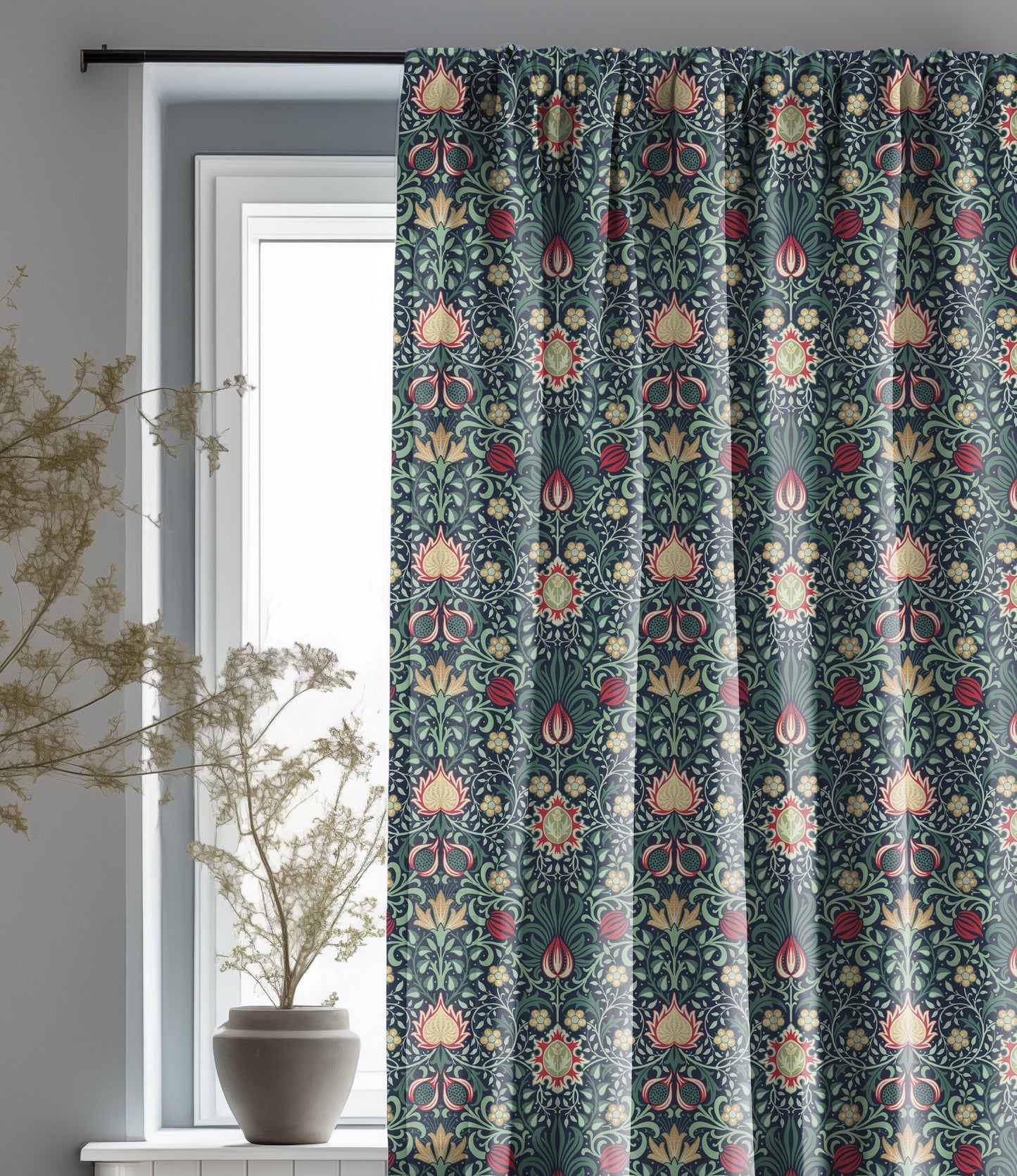 William Morris Curtain Panel Persian, Floral Botanical Blue Print Curtain Panels, Curtains for living room