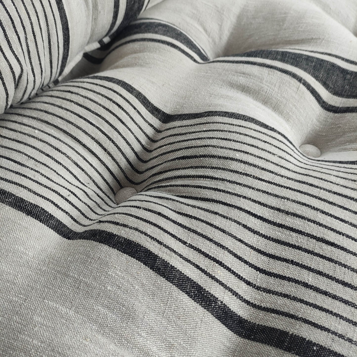 Bench cushion in French striped linen, floor cushion in Custom size, shikibuton thick mat Shiki futon filled organic fiber filler