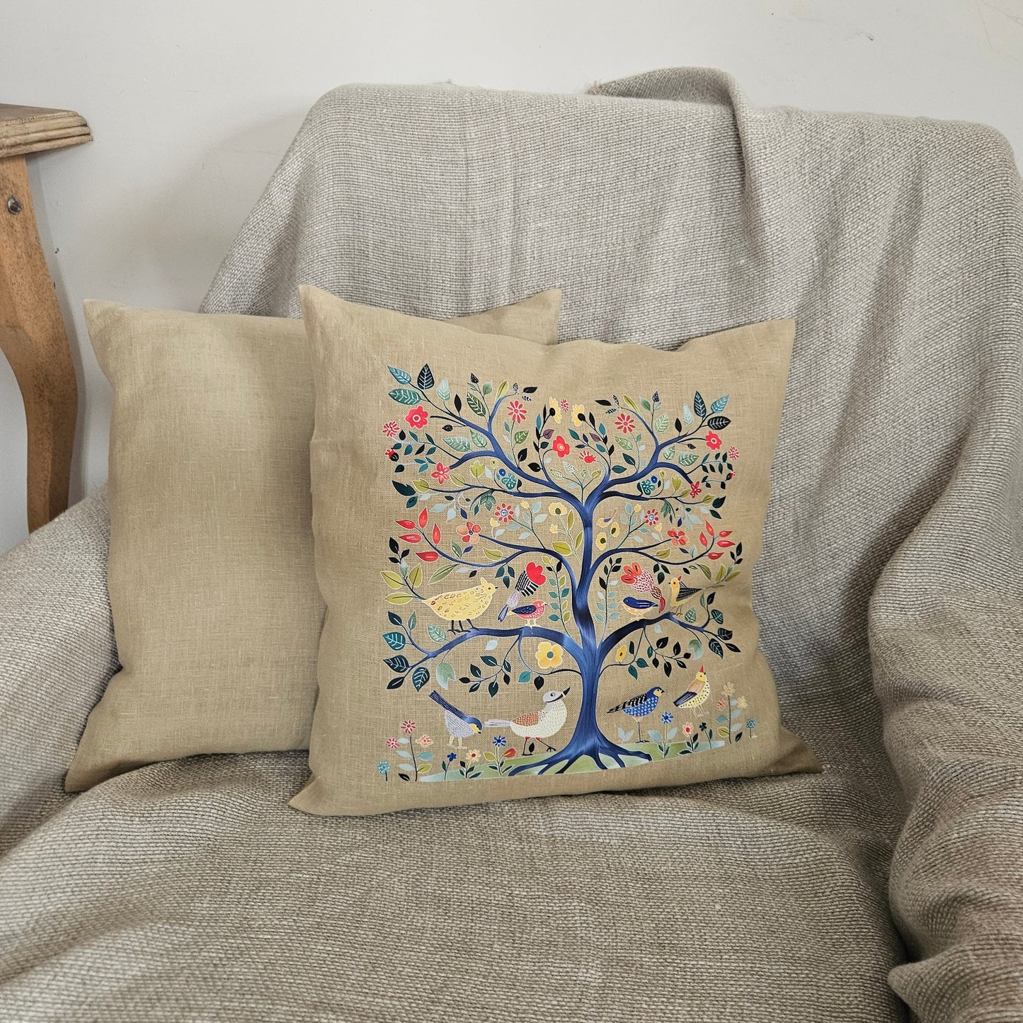 SALE LINEN Cushion cover Nordic folk art , decorative linen pillow cover , Floral Summer Woodland decor Cushion Housewarming Gift,