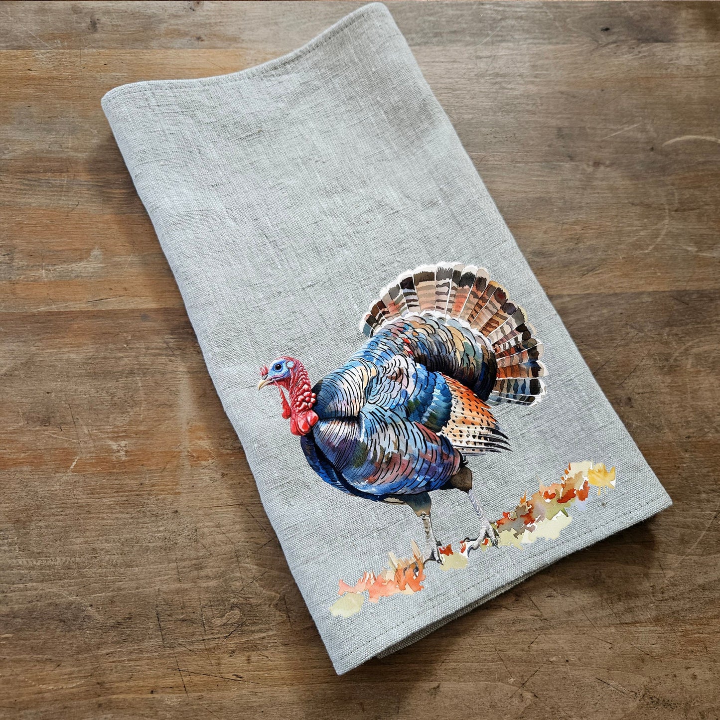 Turkey Tea Towel in linen, Farm hand Towels Tea in linen, pets Dish Towel Kitchen Décor Tea Towel in linen Thanksgiving