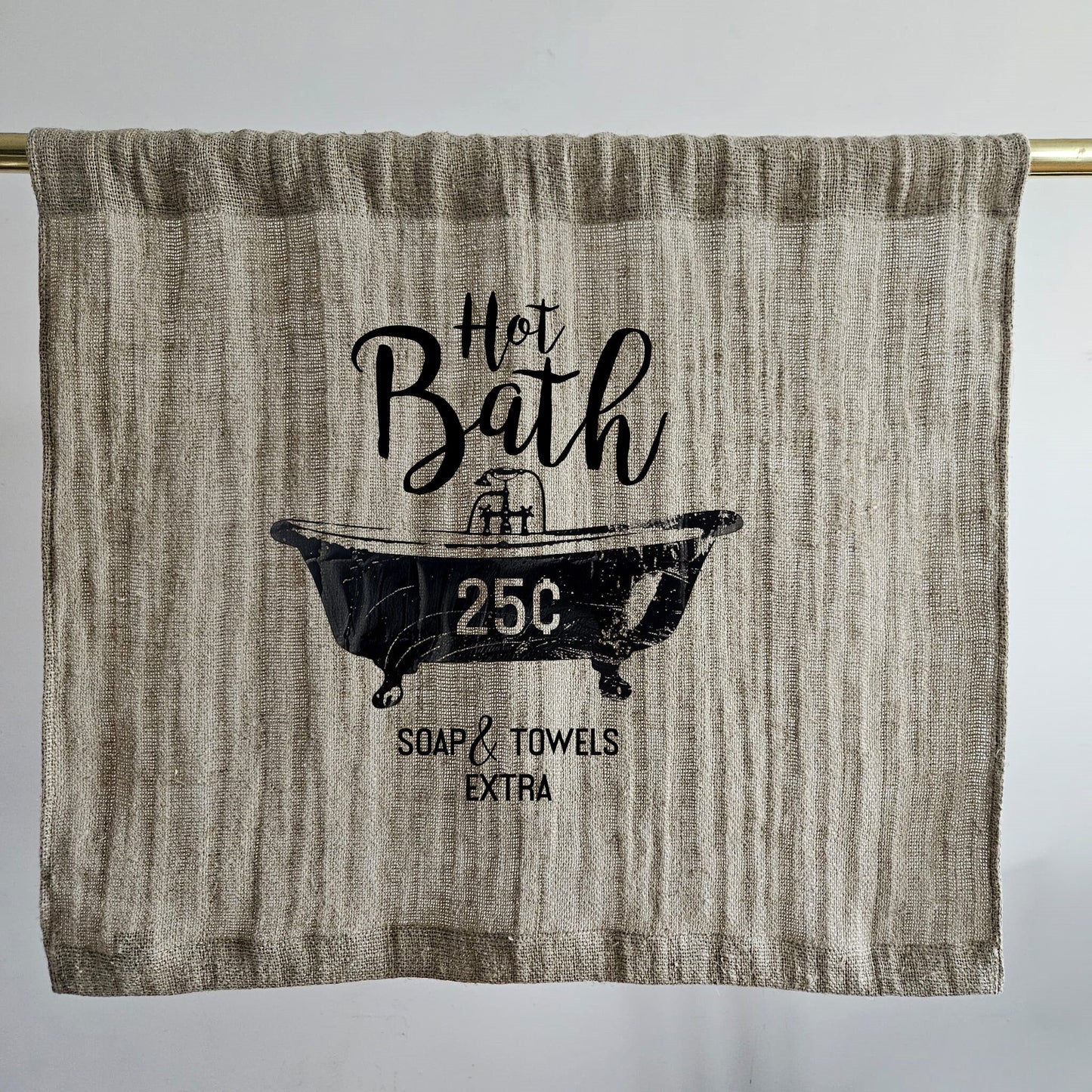 Natural grain sack Cafe Curtains, Frenchbath stamp burlap Farmhous window panel, Living room Cafe Kitchen window curtain custom size
