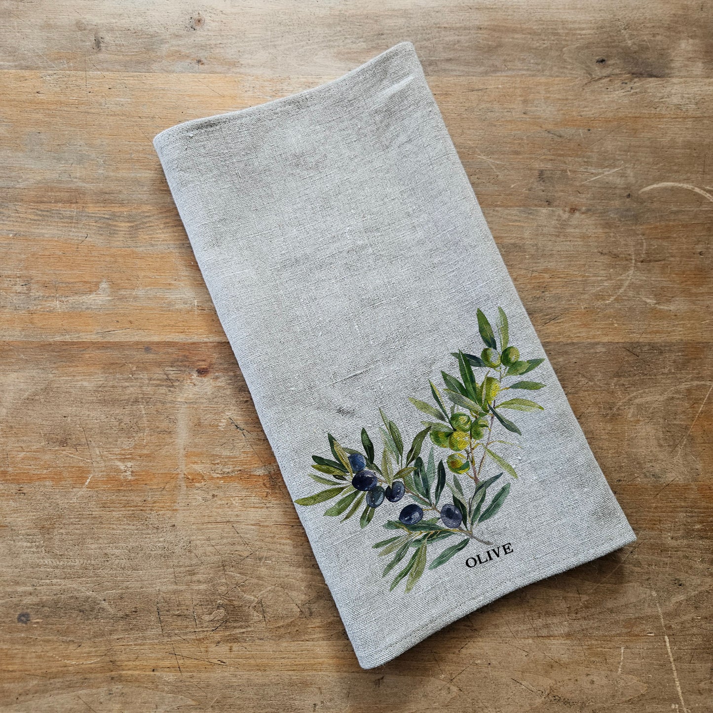 Olive Floral Tea Towel in linen, Hand Towels Tea, Farmhouse Floral Dish Towel, greenery botanical Kitchen Décor, Floral Kitchen Tea Towel