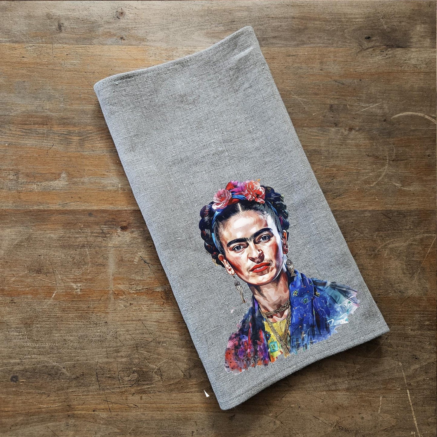 Frida Kahlo Tea Towel in linen, Botanical Hand Towels Tea in linen, artistic linen Dish Towel Kitchen Décor Tea Towel in linen
