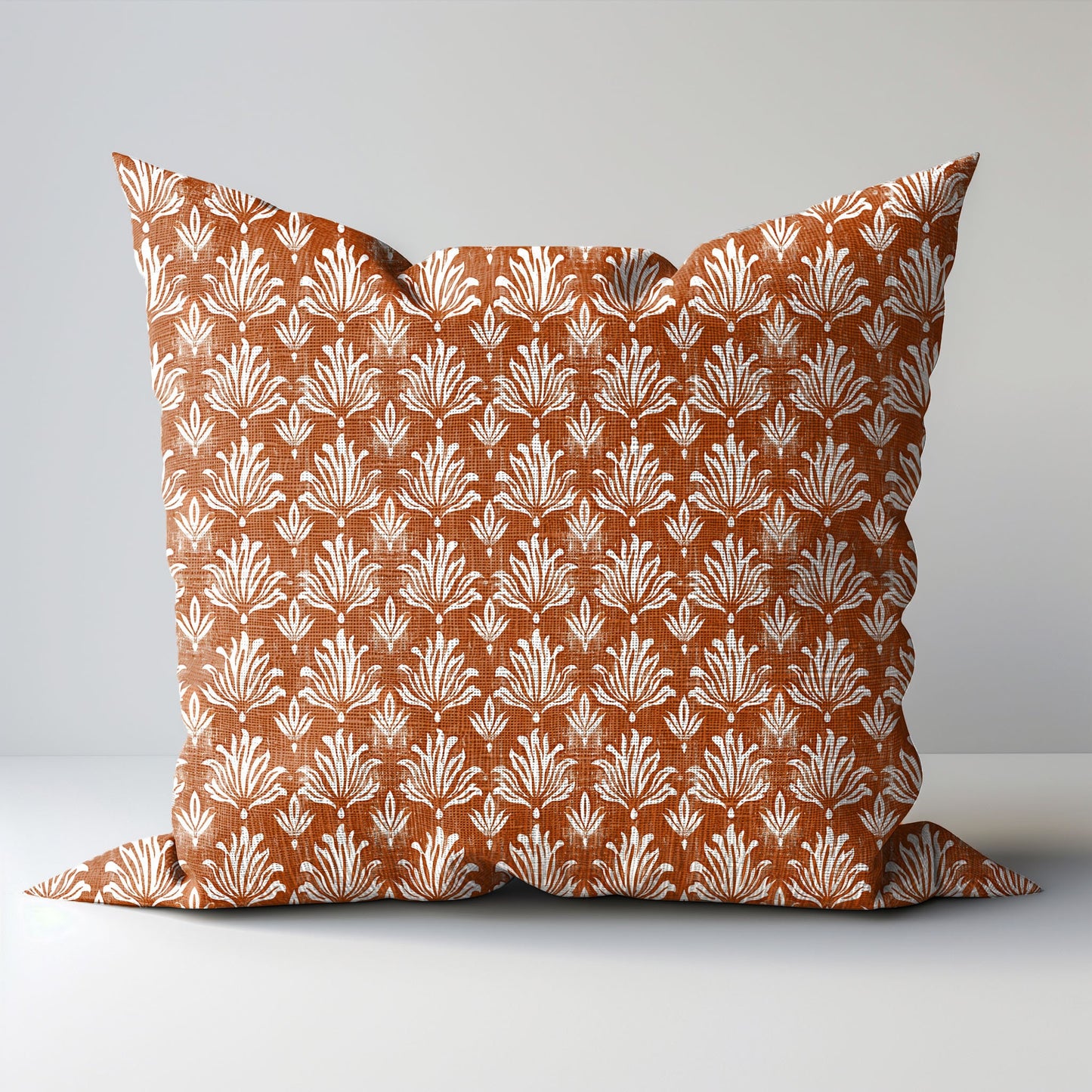 Modern rust linen Floral Pillow Cover, white rust Boho Pillow block print on linen, Coutrynome block printed pillow case in European flax