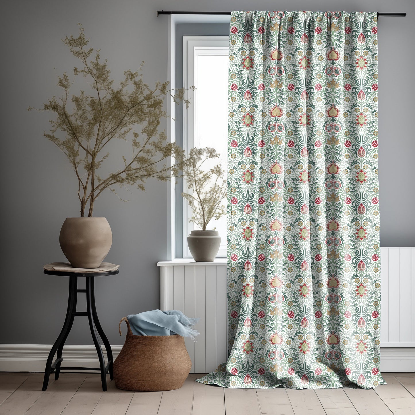 William Morris Curtain Panel Persian, Floral Botanical Blue Print Curtain Panels, Curtains for living room