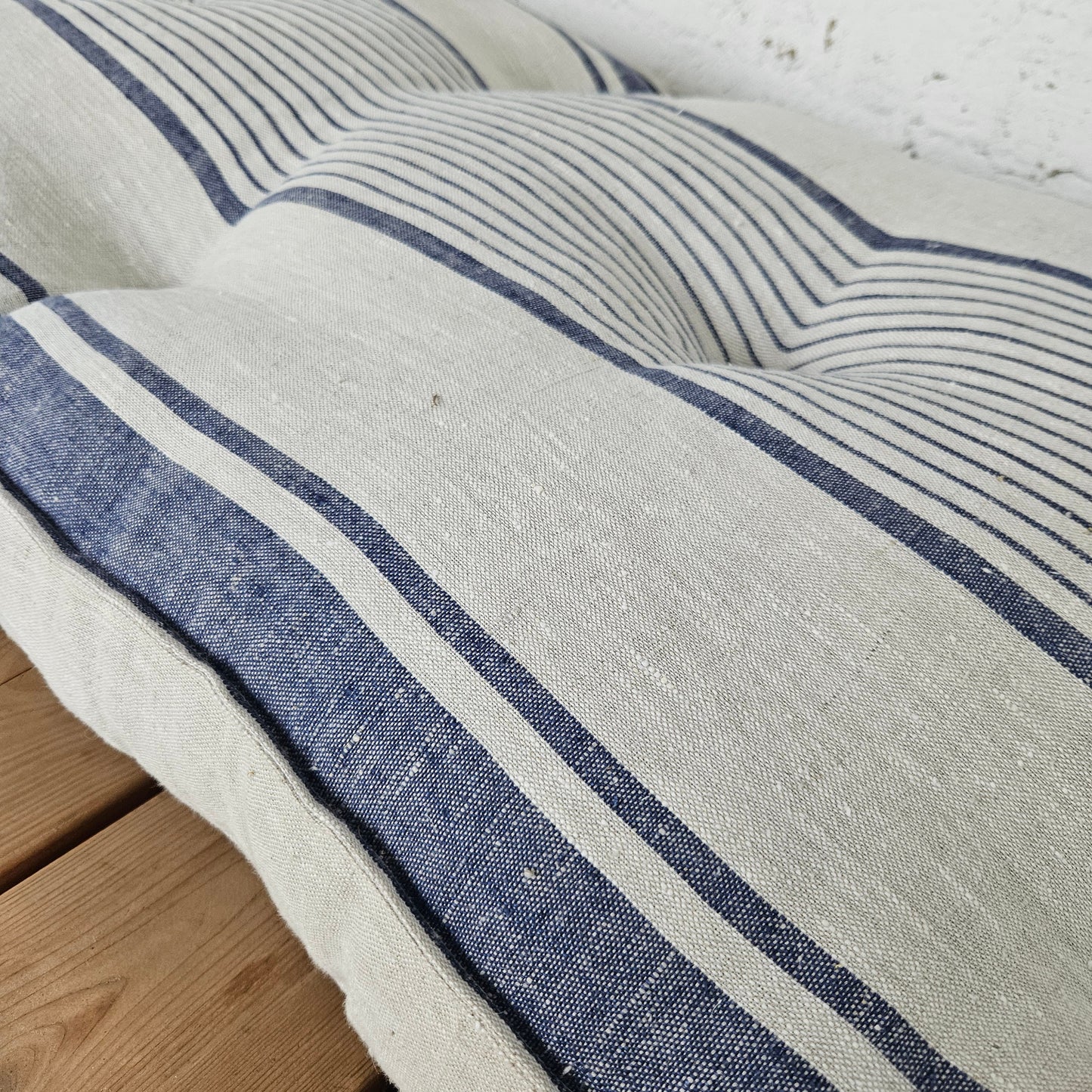 Bench cushion in French striped linen, floor cushion in Custom size, shikibuton thick mat Shiki futon filled organic fiber filler