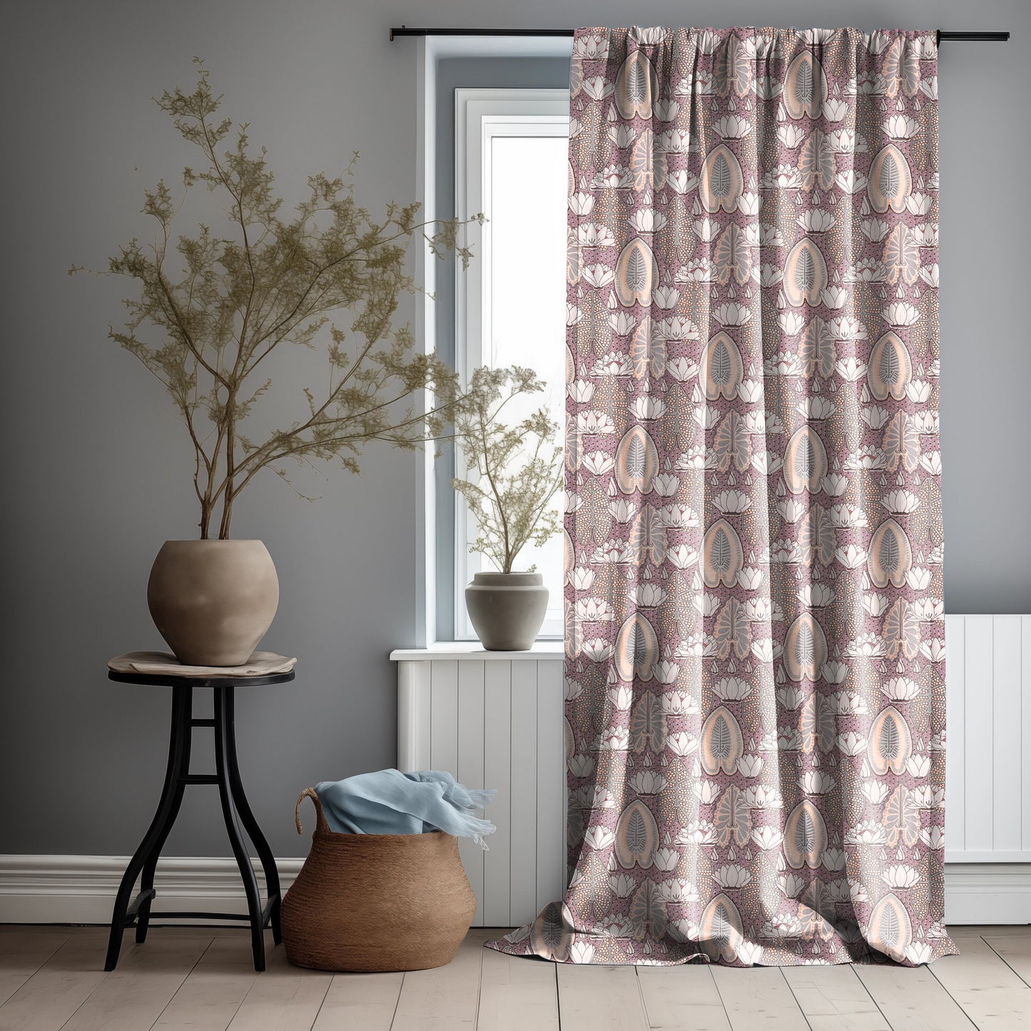 Waterlilies Curtain Panel Clover, Maurice Pillard Verneuil, Floral purple Print Curtain Panels in custom size, Botanical Curtains Art deco