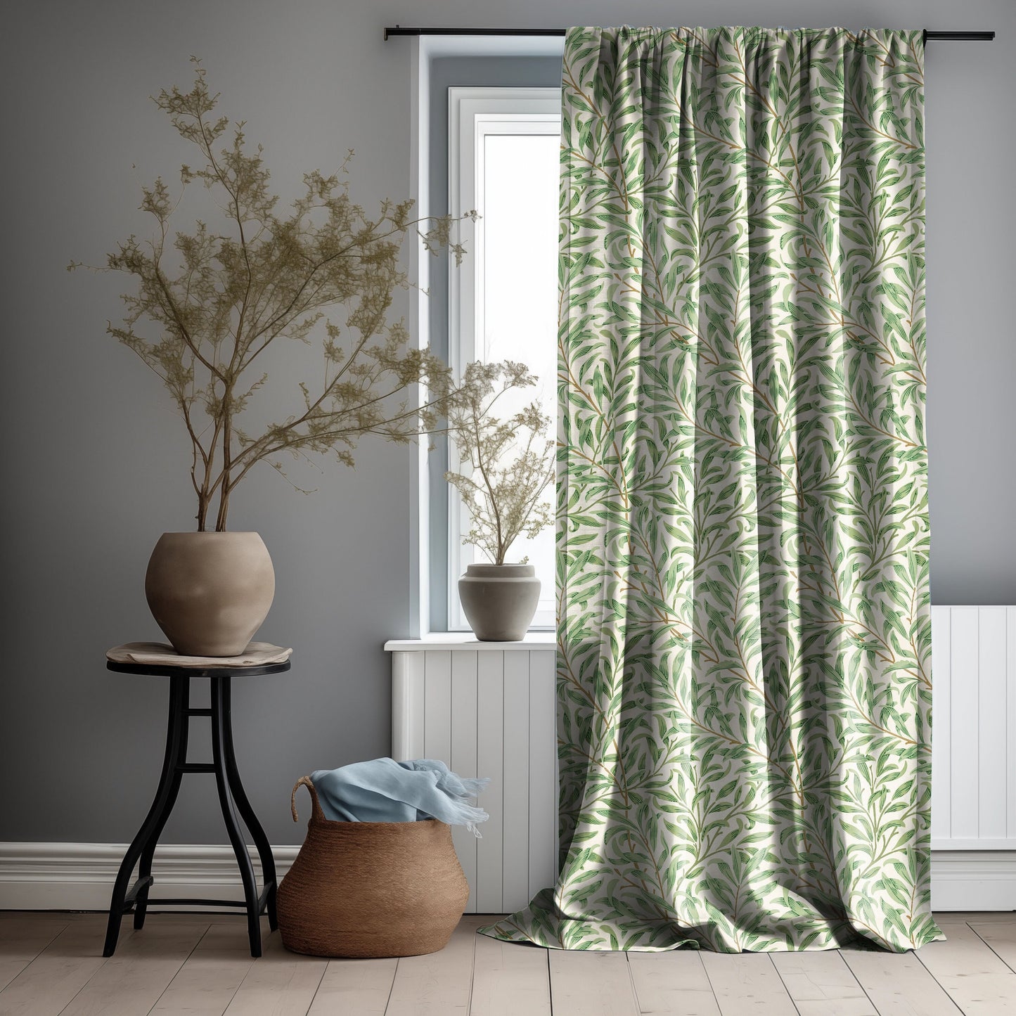 William Morris Curtain Panel Strawberry Thief, Floral with birds and strawberries Print Pattern Curtain Panels, Curtains for living room
