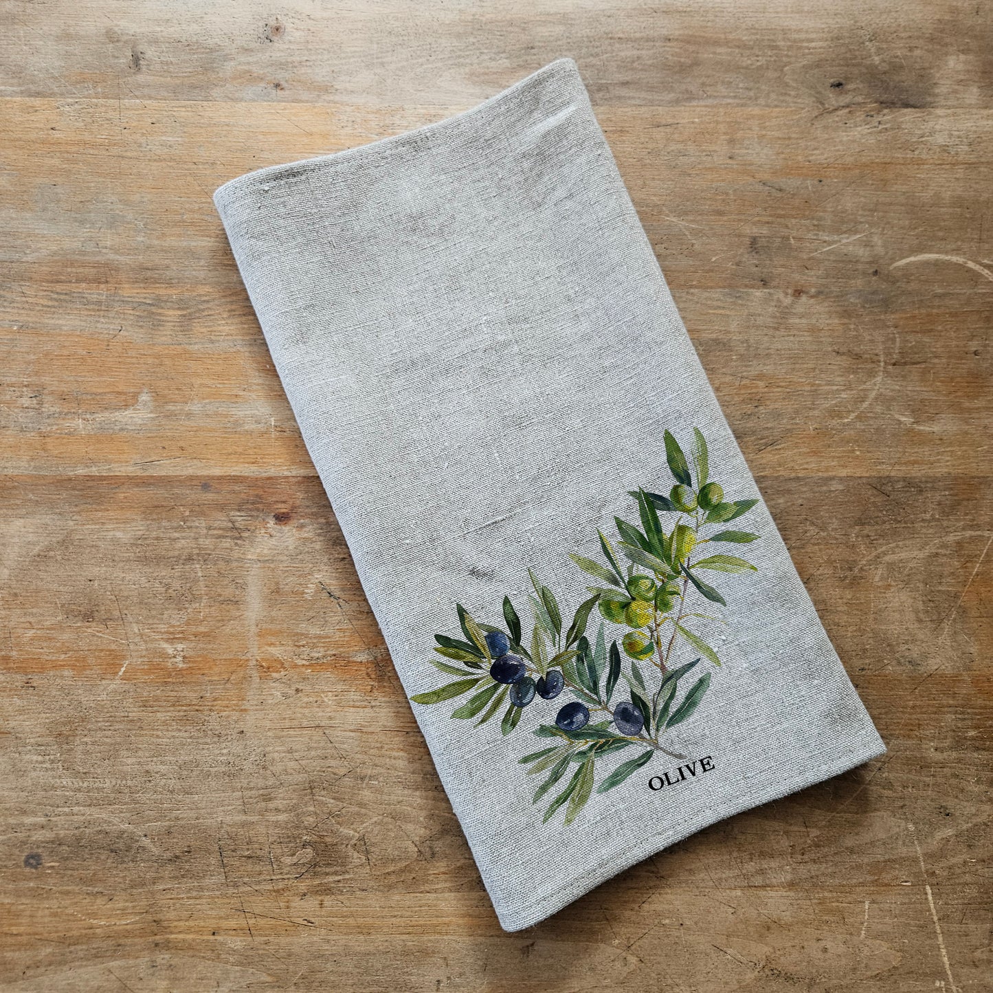 Olive Floral Tea Towel in linen, Hand Towels Tea, Farmhouse Floral Dish Towel, greenery botanical Kitchen Décor, Floral Kitchen Tea Towel
