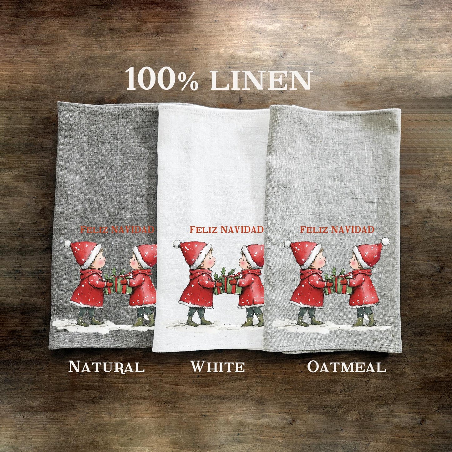 Christmas elf Tea Towel in linen, Hand Towels Tea in linen Dish Holiday Kitchen Feliz Navidad Frohe Weinachten Merry Christmas