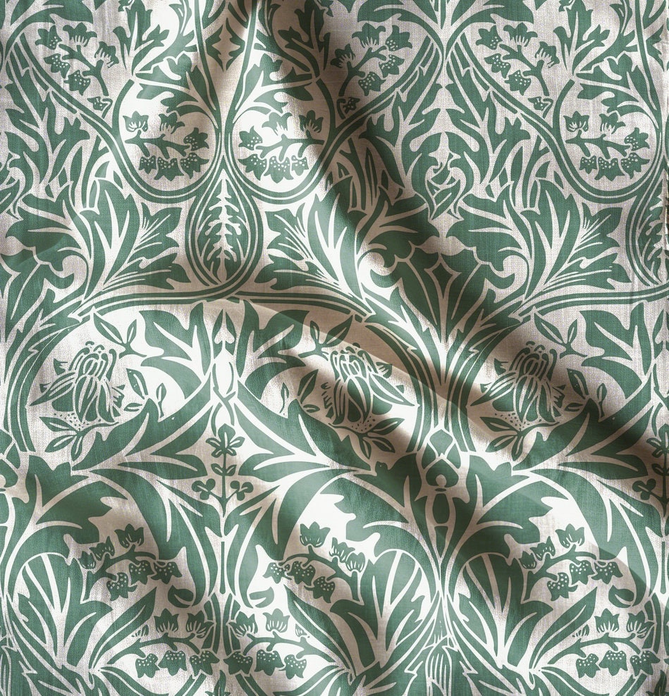 William Morris Curtain Panel Bluebell in green, Floral Botanical Blue Print Curtain Panels, Curtains for living room