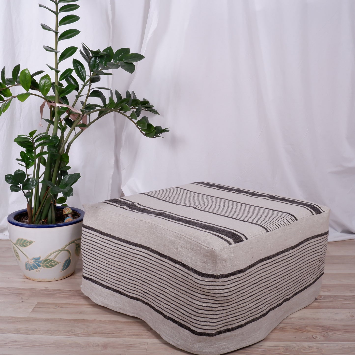 french striped Ottoman slipcover, natural cover Custom ikea linen cover cube slip cover for bench pouf sofa cover customsize