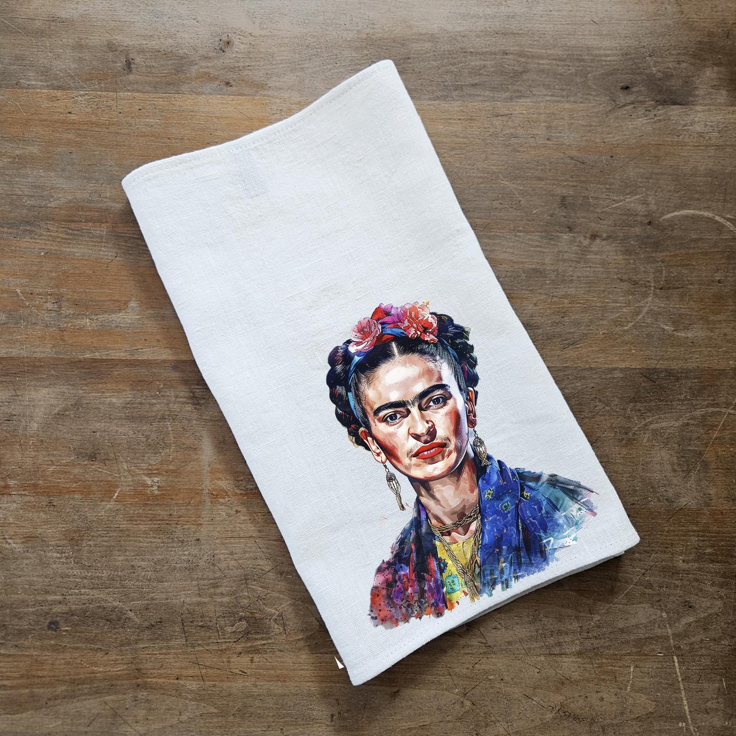 Frida Kahlo Tea Towel in linen, Botanical Hand Towels Tea in linen, artistic linen Dish Towel Kitchen Décor Tea Towel in linen