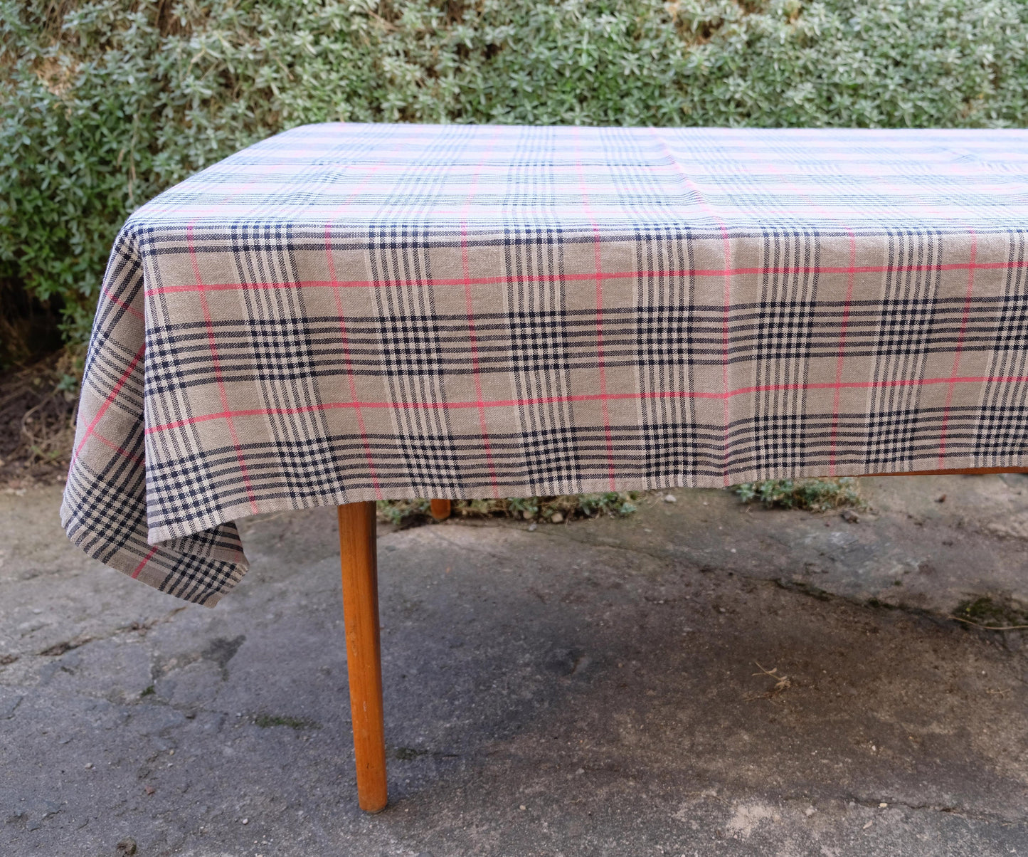 100% Linen tablecloth Tartan check brown PREWASHED French table cloth rustic rectangle square oval country style flax custom