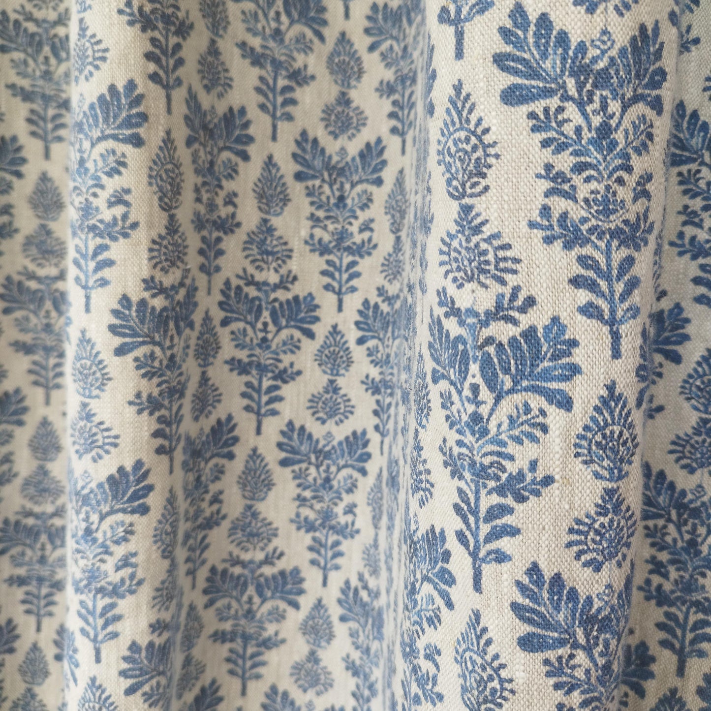 Curtains 100% Linen blue french block print floral PREWASHED. kitchen Living room farmhouse curtains. Bedroom window panel in linen