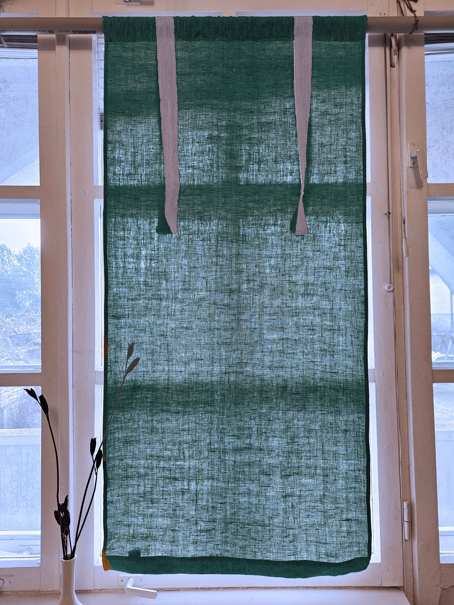 Linen curtains valance with tie up green, farmhouse kitchen curtains in natural green