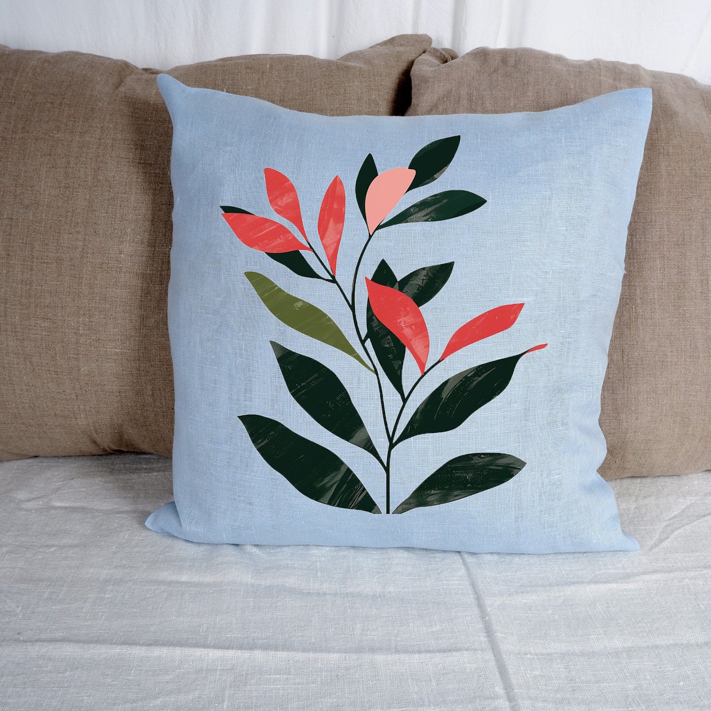 REA LINNE Kuddfodral Modern Samtida konst, dekorativt linneörngott, Boho Sommardekoration Kudde Inflyttningspresent