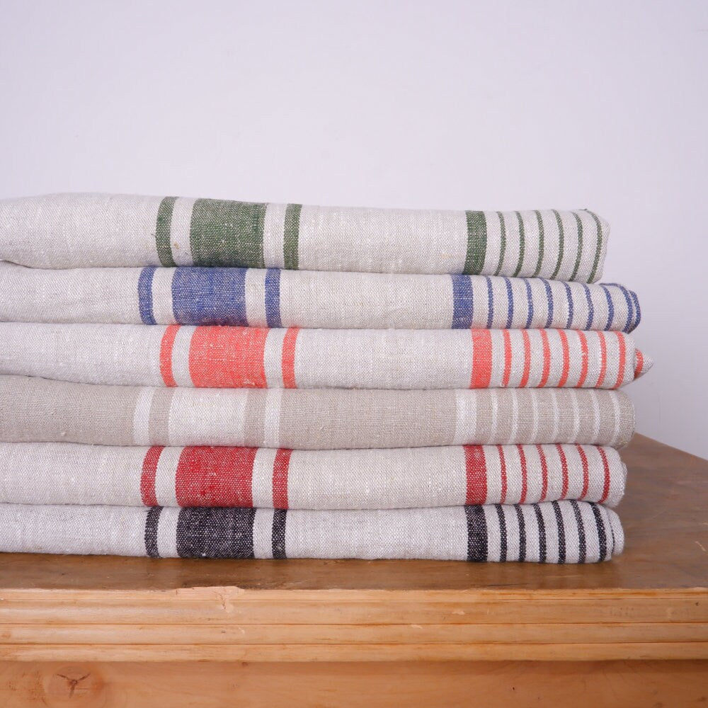 Stonewashed Natural Blanket Bedspread Bed Cover - striped flax - provence cottage coutrystyle Throw Alwayslovelinen 100% Linen