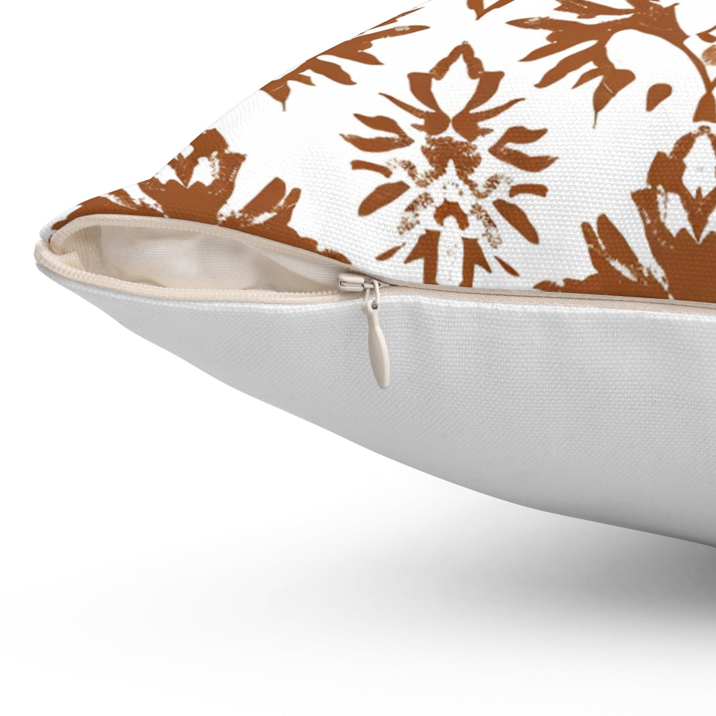 Modern rust linen Floral Pillow Cover, white rust Boho Pillow block print on linen, Coutrynome block printed pillow case in European flax